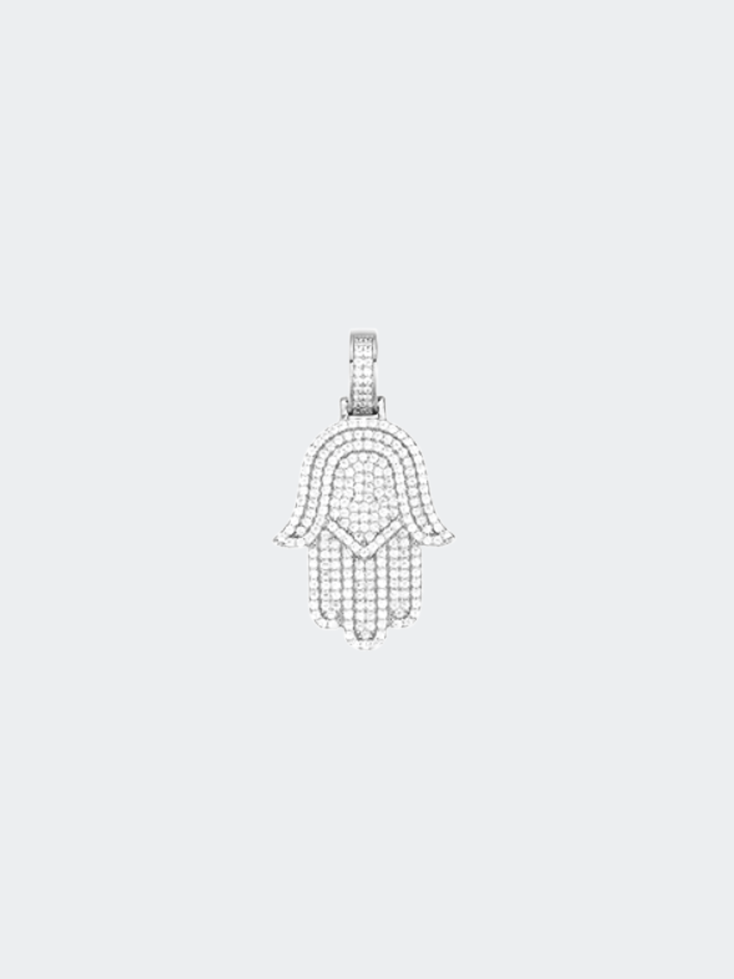 Hamsa hanger moissanite design, luxe iced out pendant with sparkling stones representing protection and luck.