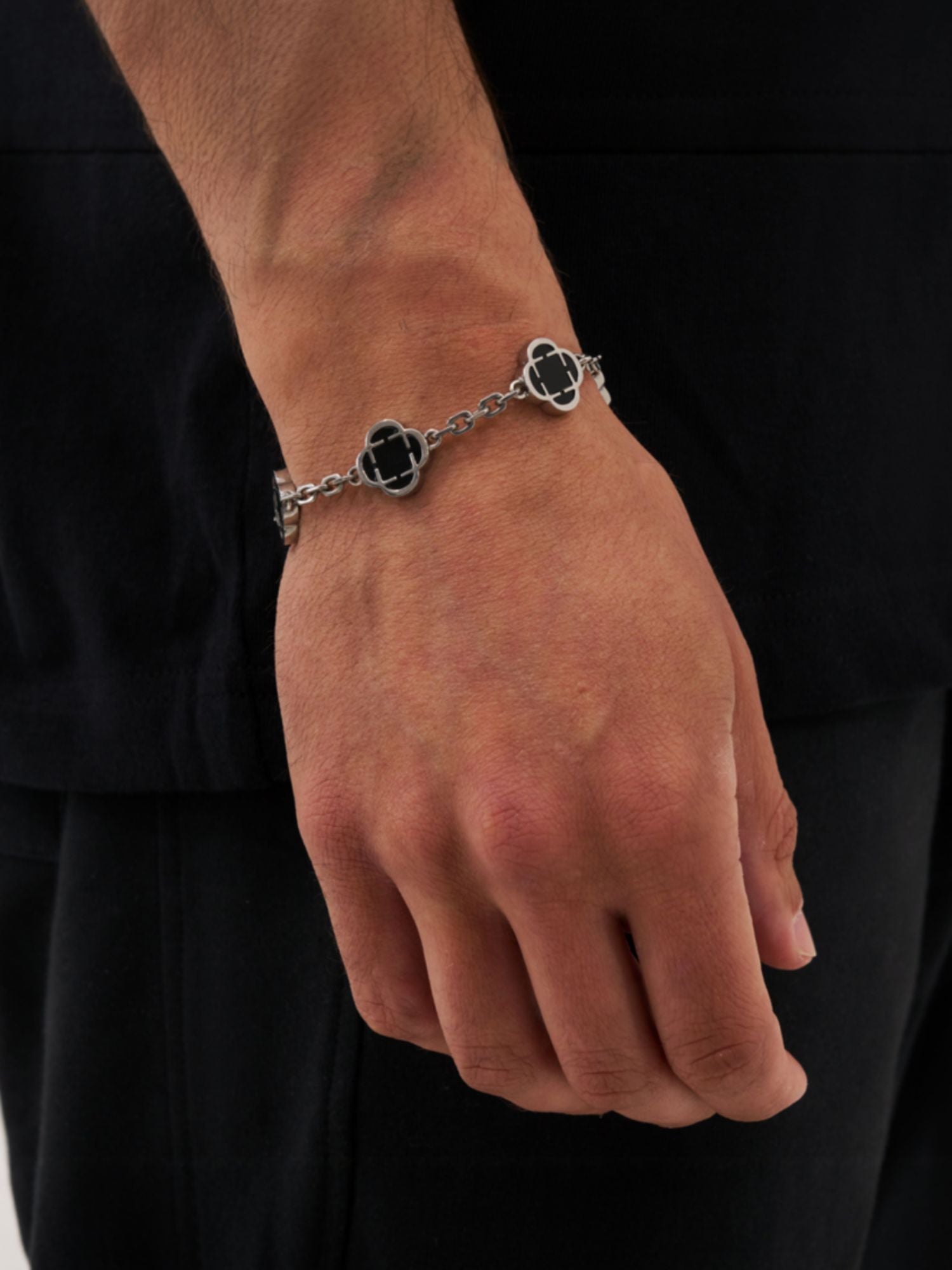 Onyx Klaver Steen Zwart Zilveren Armband