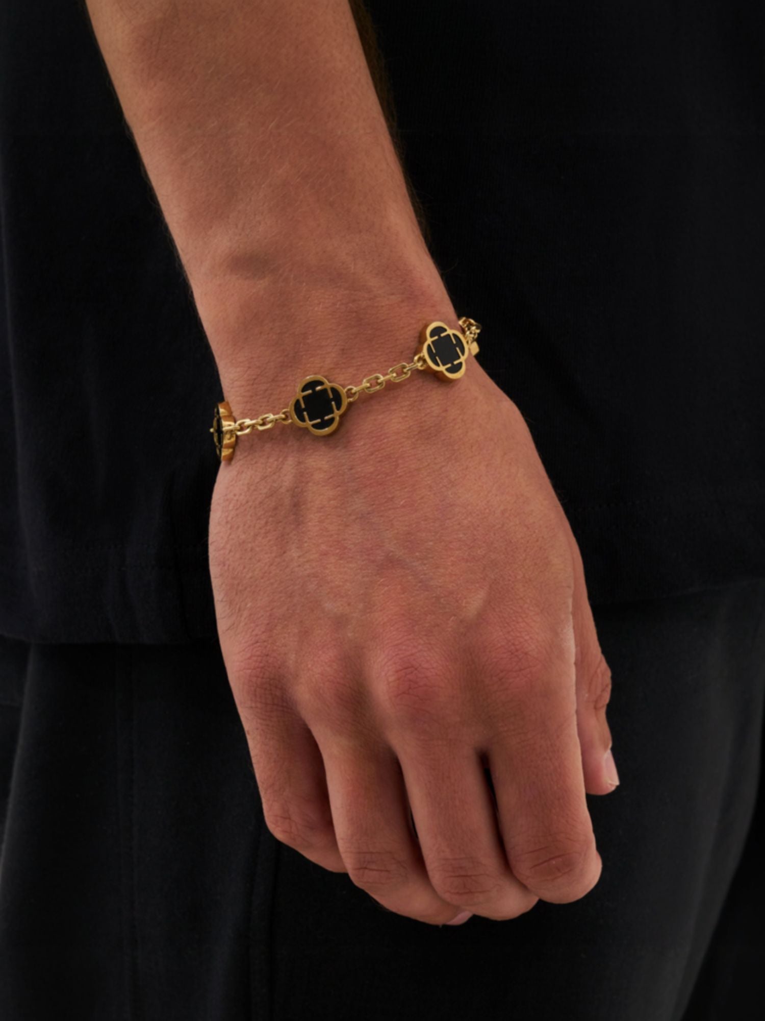 Onyx Klaver Steen Zwart Gouden Armband