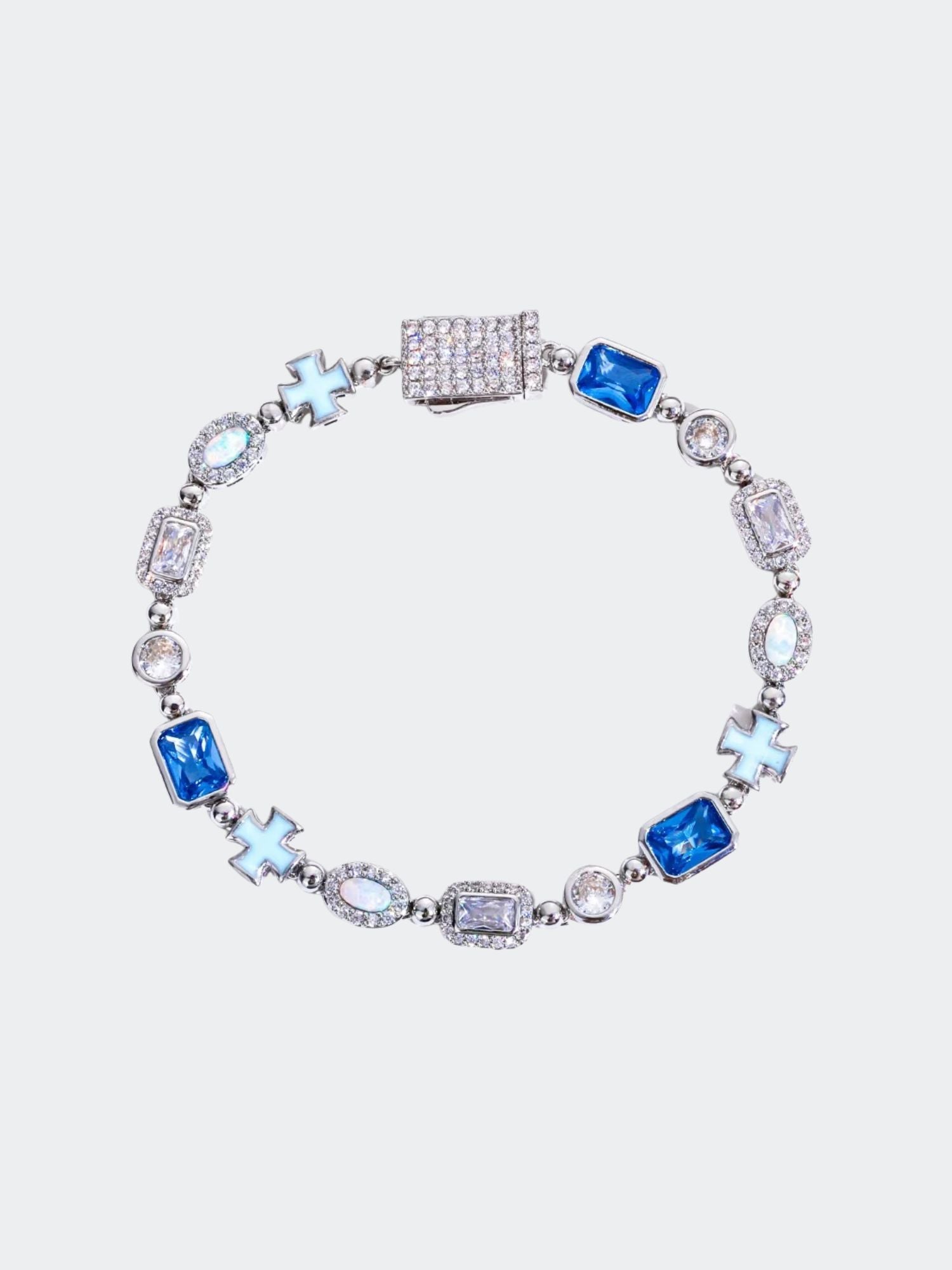 ICE Kruis en Blauwe Edelstenen WIT GOUD Armband