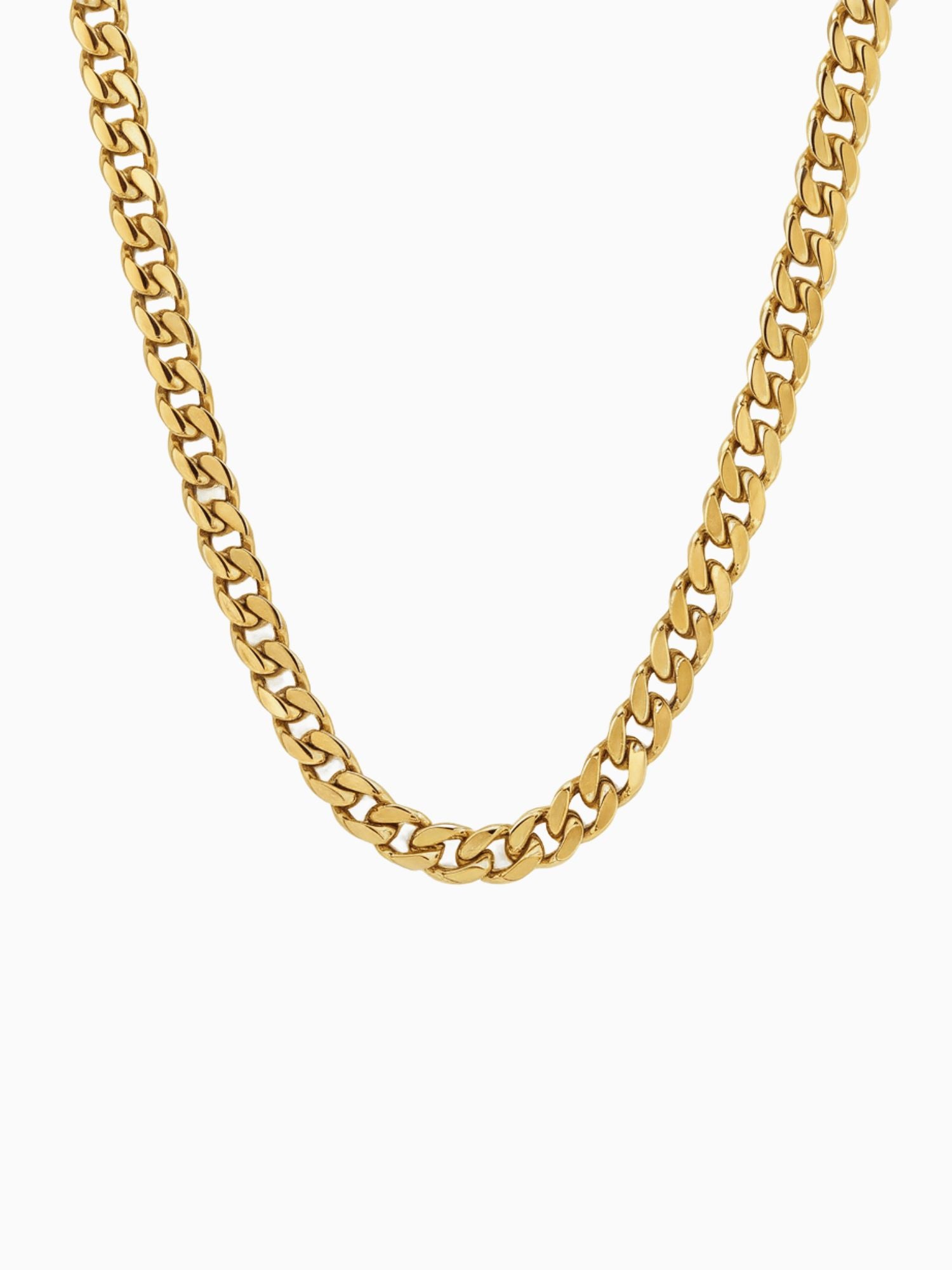 Gouden Cuban ketting 3MM-8MM met een luxe glans, gemaakt van hoogwaardig stainless steel.