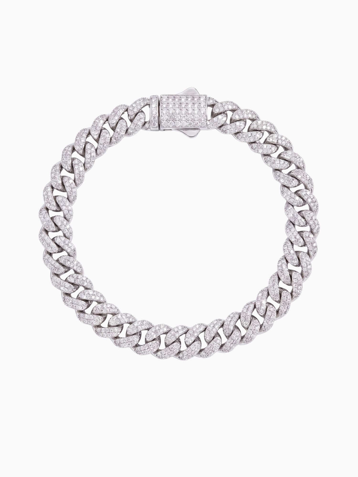 Pulsera cubana iced out plateada (6, 8 y 10 mm) con piedras VVS CZ