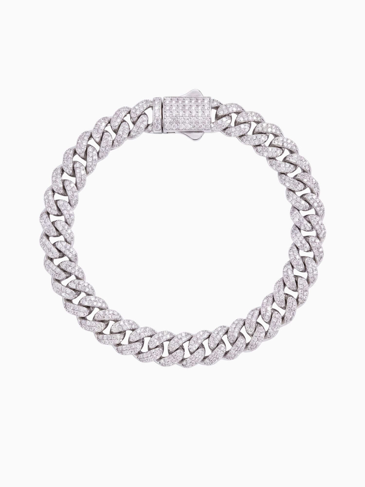 Silver-tone iced out Cuban link bracelet (6mm, 8mm & 10mm) with VVS CZ stones
