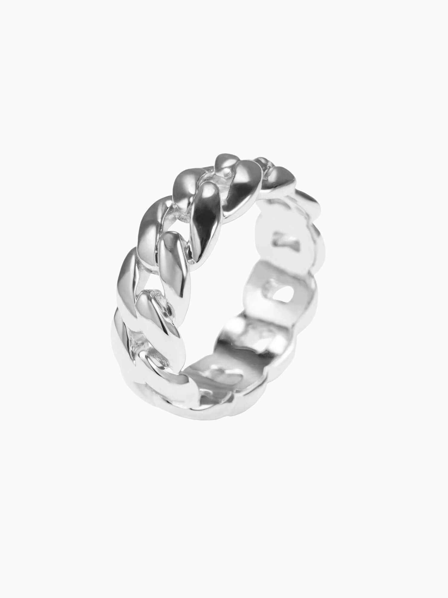 Anello Cuban in acciaio inox con iconico design a maglie Cuban e finitura premium color argento