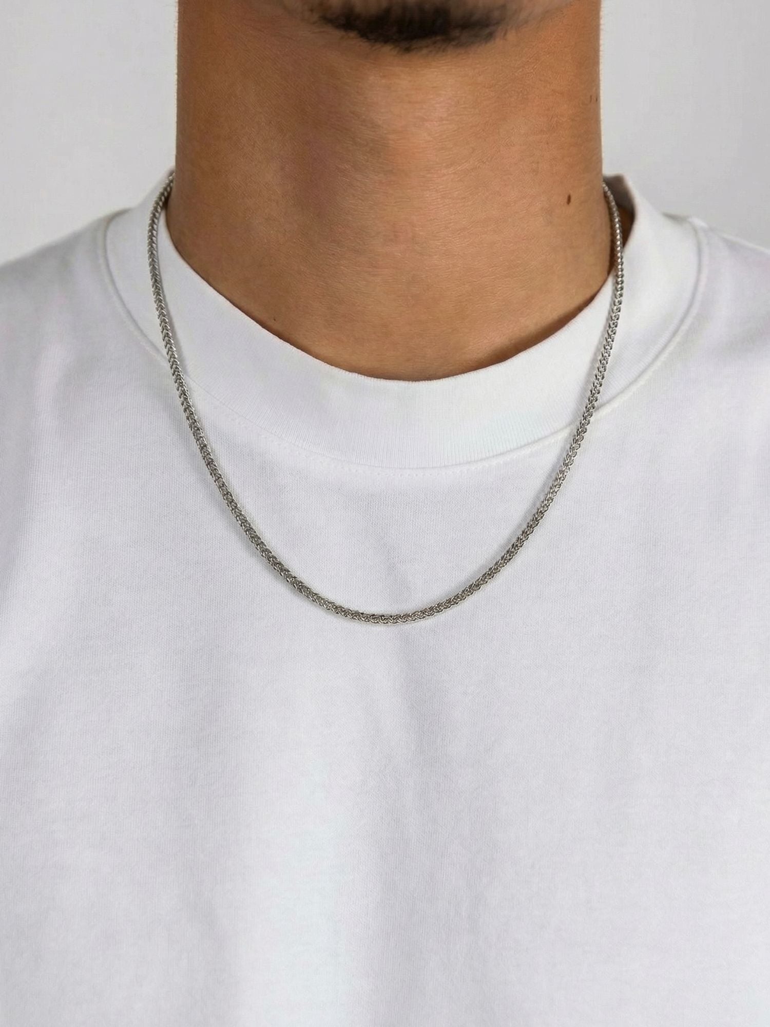 Franco Ketting Zilver Vossenstaart RVS (3mm) zilveren vossenstaart ketting om hals, 3mm Franco schakels