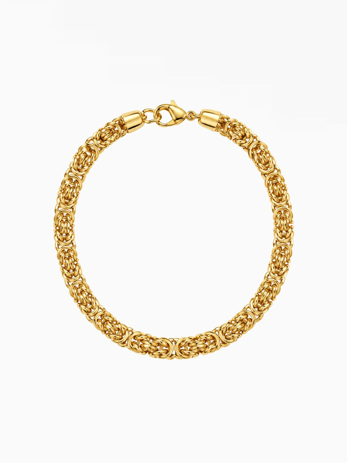 6mm gold-tone stainless steel Byzantine bracelet with woven links and a lobster clasp, by Carpe Ice