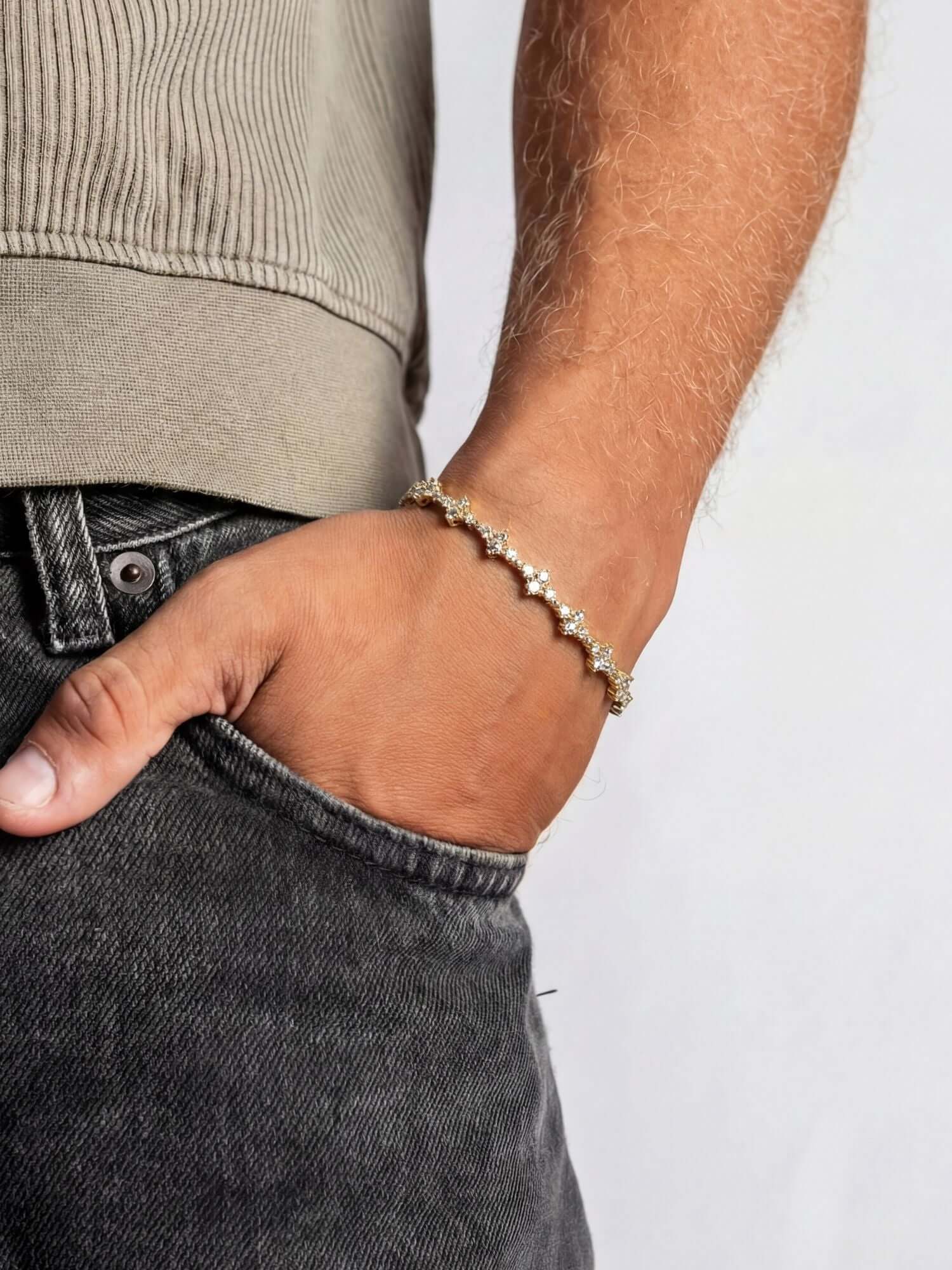 Honeycomb Armband Iced Out (7MM) witgoud 7mm iced out armband met VVS CZ stenen honeycomb design om pols