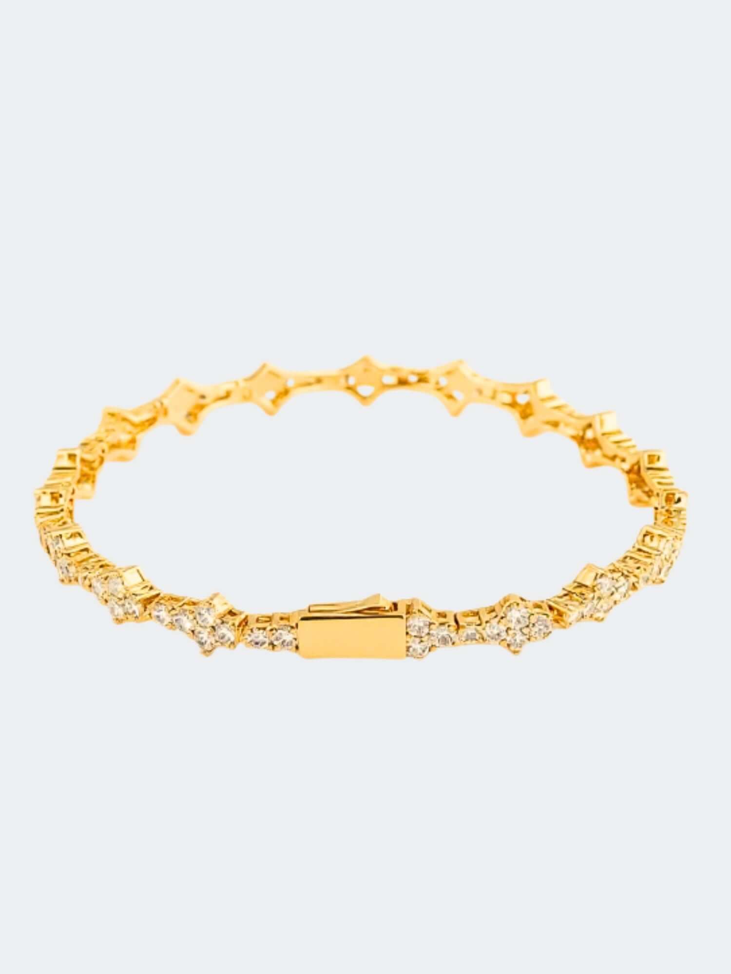 ICED OUT HONEYCOMB Armband 7MM Goud met VVS CZ stenen, luxe honingraat design.