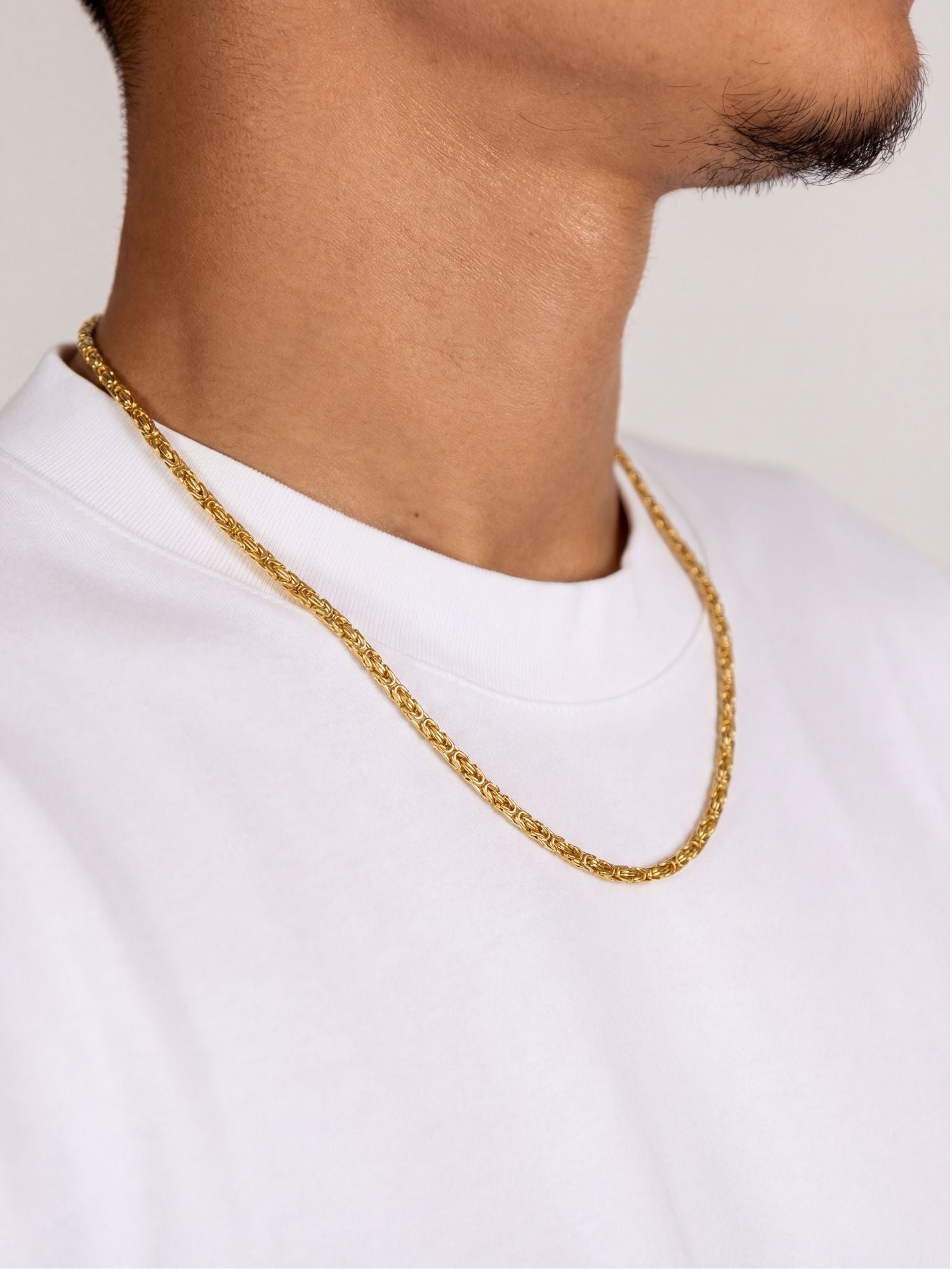 Konings Ketting 18K Goud Verguld (2.5mm) gedragen om de hals, koningsschakel ketting van 925 sterling zilver met 18K goud verguld