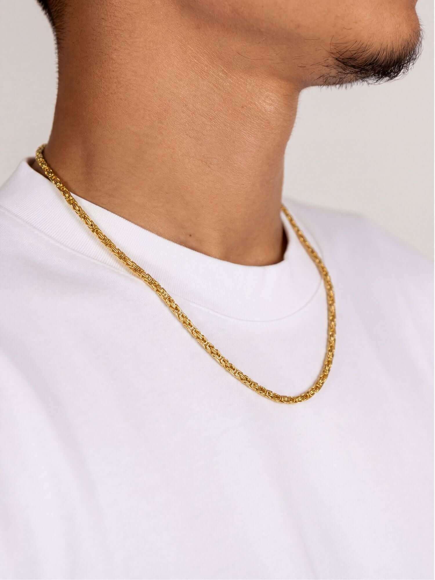Konings Ketting 18K Goud Verguld (2.5mm) gedragen om de hals, koningsschakel ketting van 925 sterling zilver met 18K goud verguld