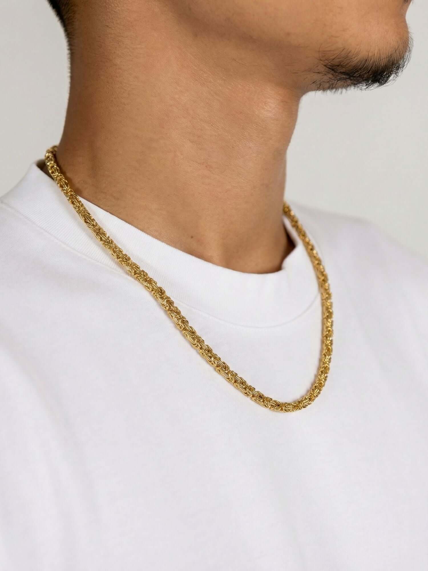 Cadena rey dorada de acero inoxidable (5 mm) para cuello, lujosa cadena rey de acero inoxidable color dorado de 5 mm para hombre