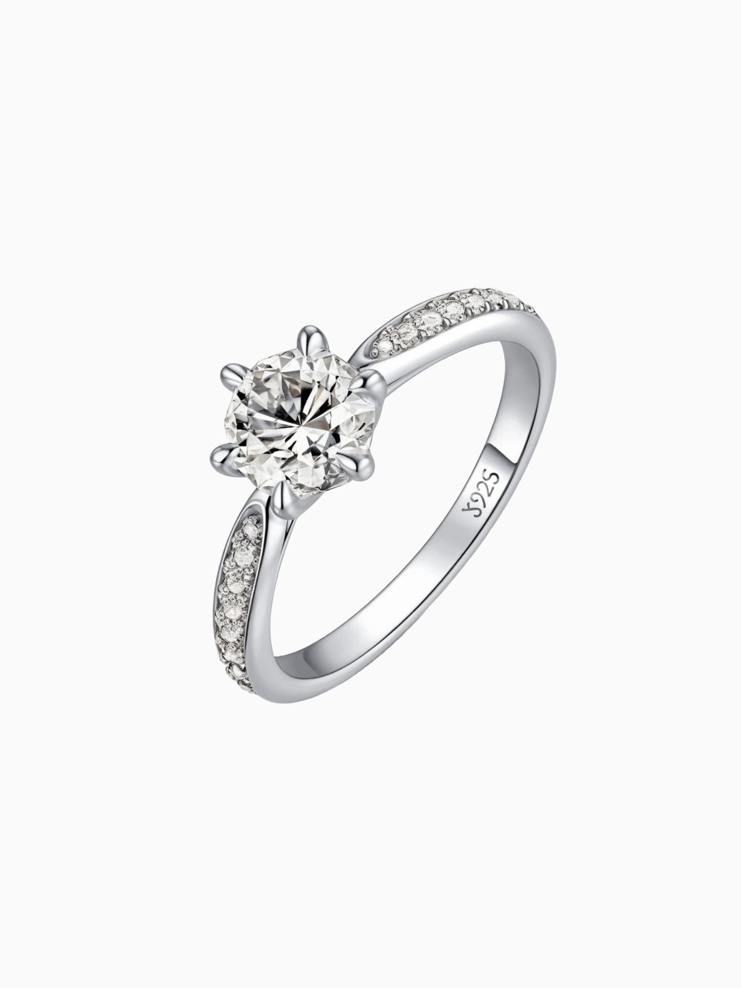 Moissanite Steen Ring 925 Sterling Zilver (5mm) witgoud plating met 5mm VVS D steen en luxe sparkle, solitaire ring