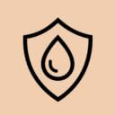 Een icoon van een druppel en schild dat bescherming en waterkwaliteit symboliseert.