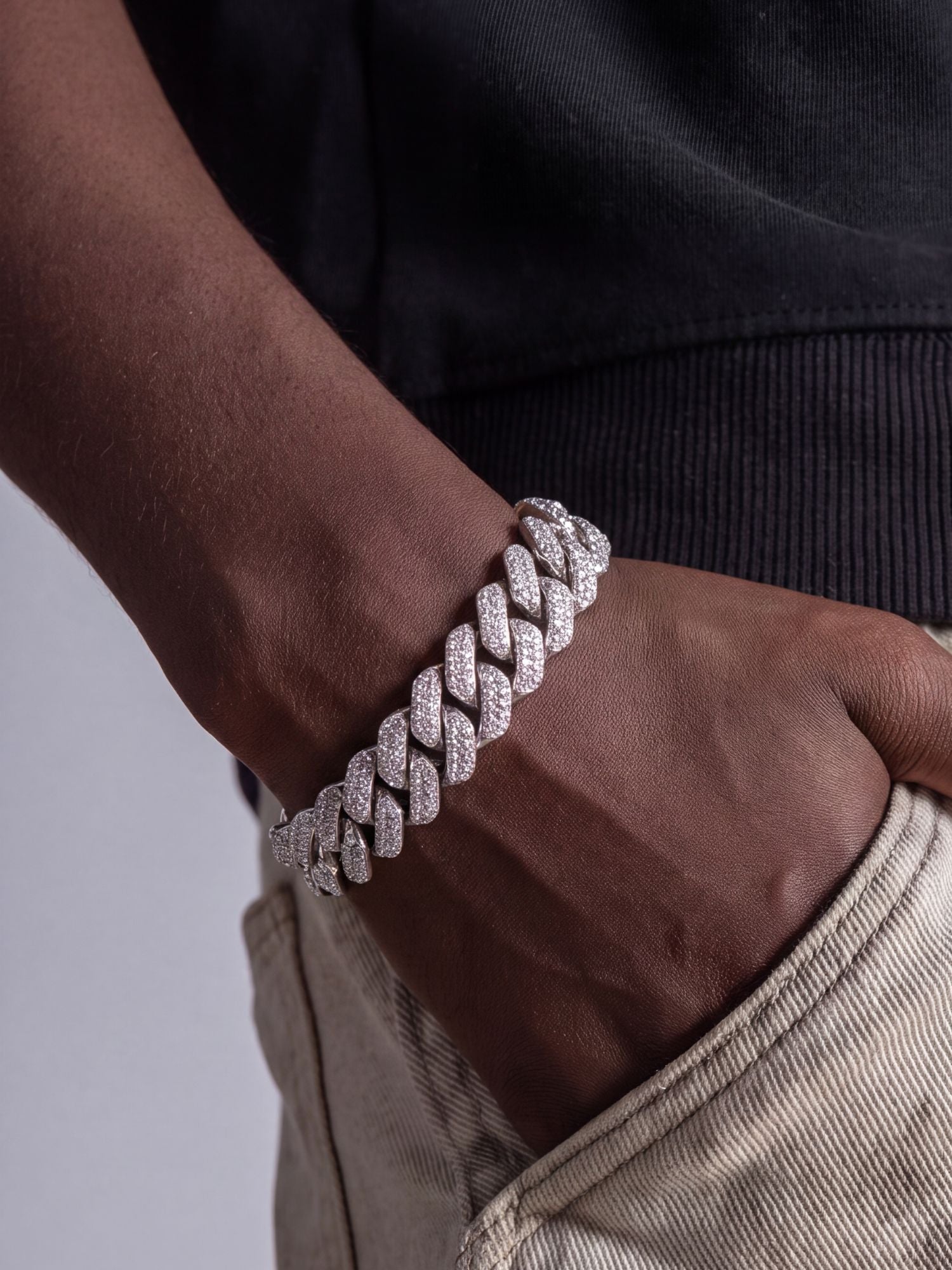 Moissanit Cuban-Link-Armband 925 Silber ICED OUT (12MM)