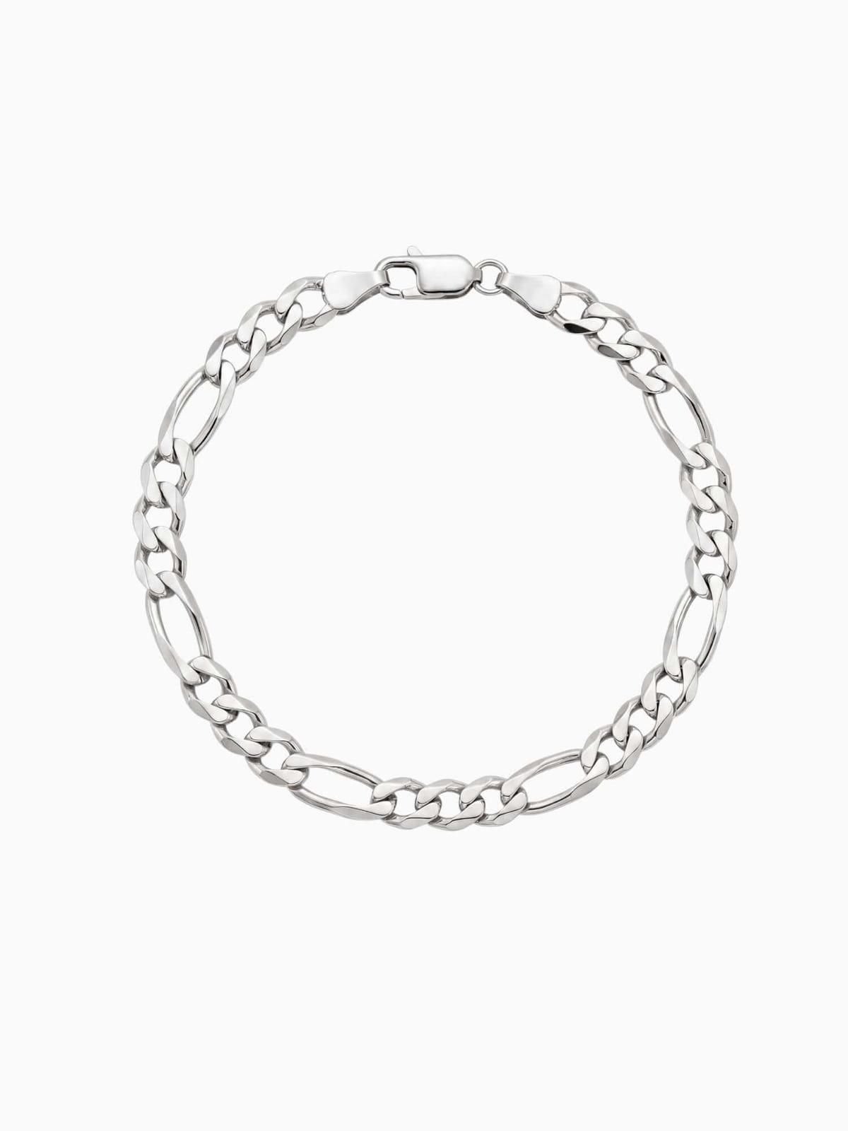 Zilverkleurige figaro armband van roestvrij staal, met korte en lange schakels afgewisseld.