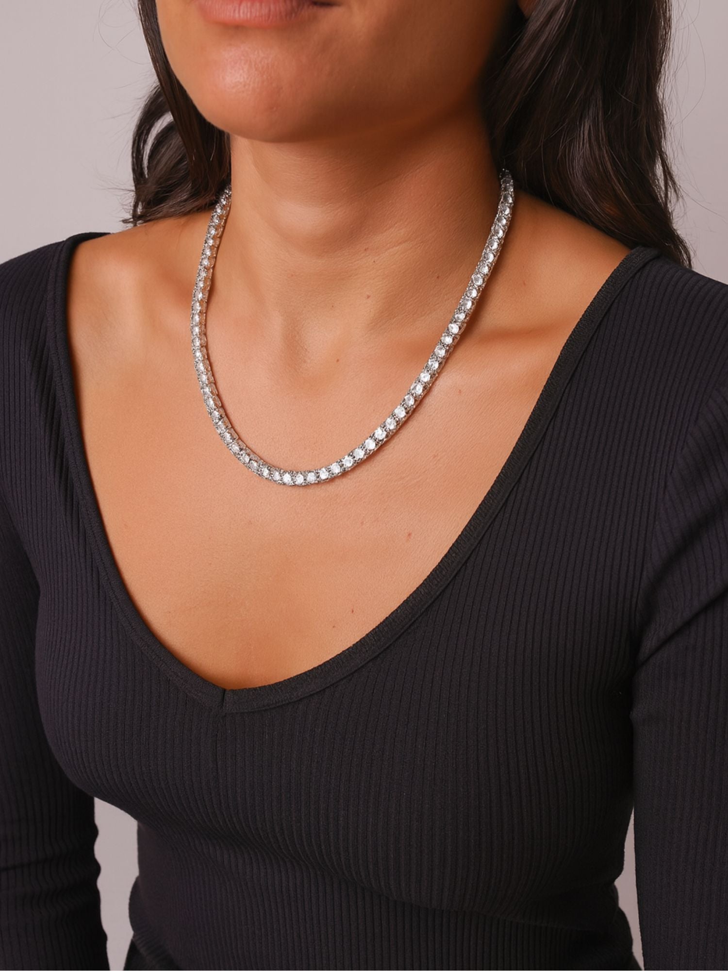 Zilveren tennis ketting van Carpe Ice met VVS gesimuleerde CZ stenen, draagbaar voor man en vrouw.