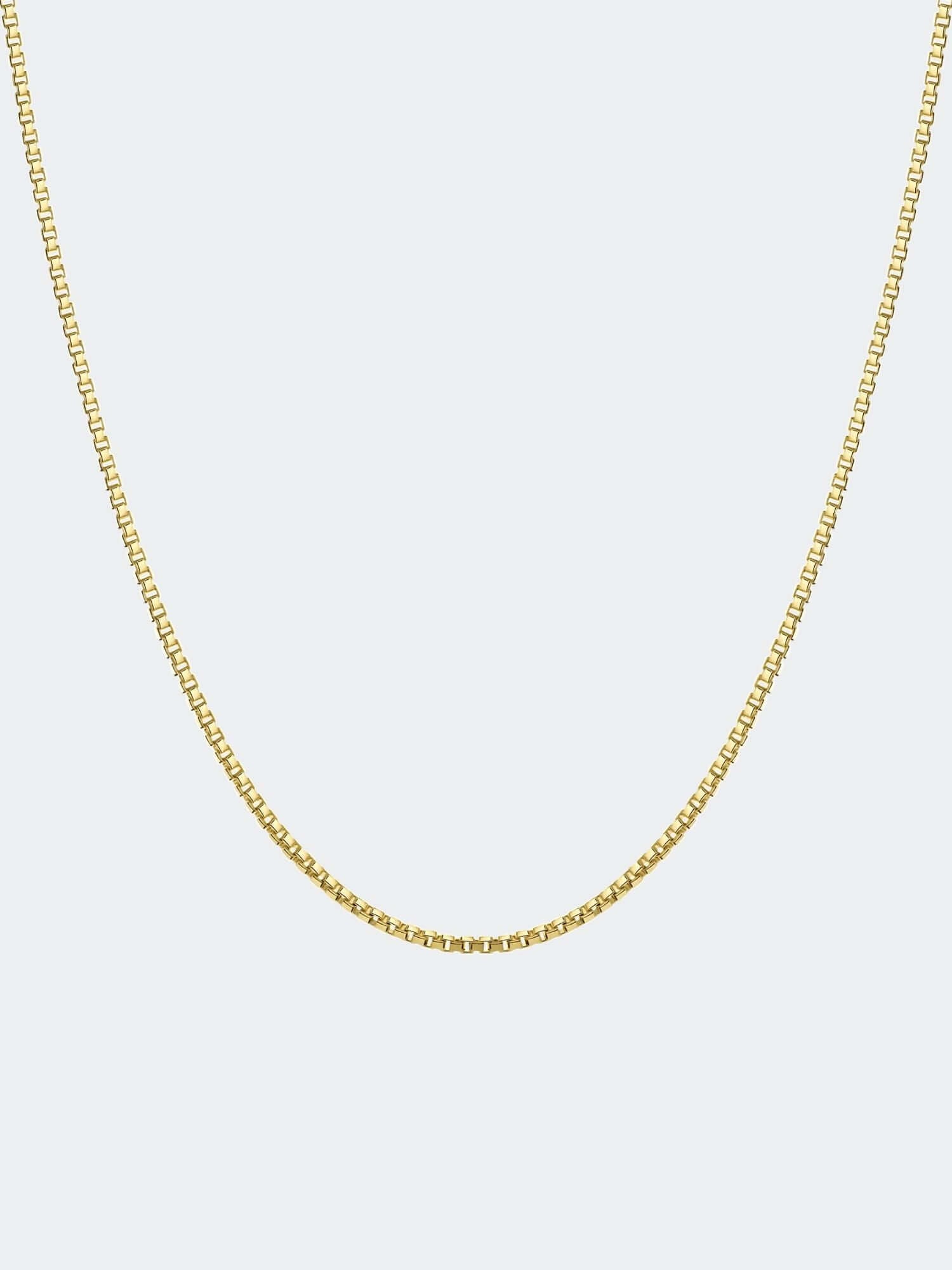 Gouden box ketting 2mm 3mm, elegante en moderne gouden box schakels, unisex ontwerp.