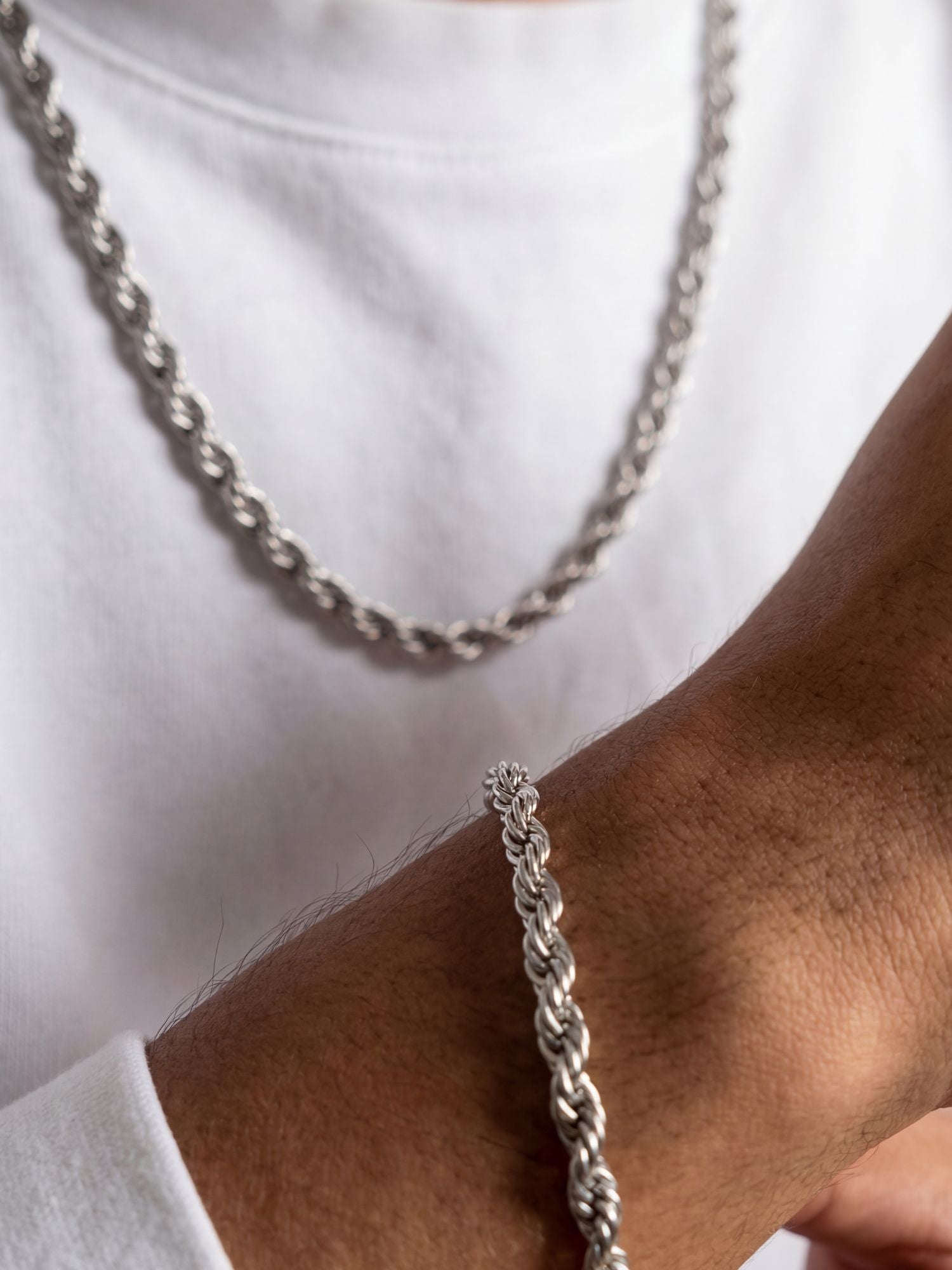 Alt Tag: Rope Ketting Zilver RVS (2mm / 3mm) rope chain ketting en armband van roestvrij staal met gedraaide schakels, zilveren glans