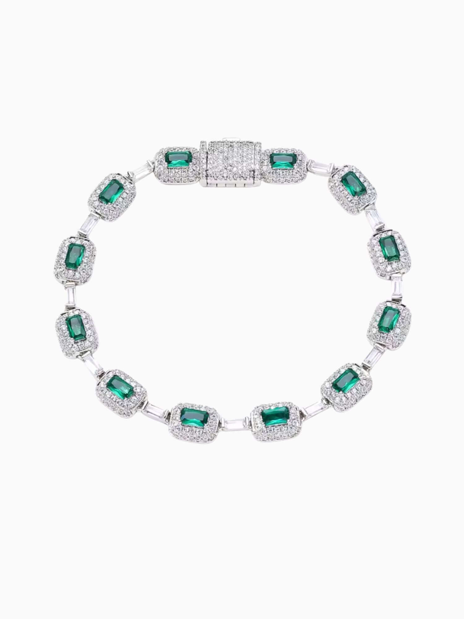 Smaragd Armband Iced Out (7MM) zilverkleurige iced out armband met groene smaragd-stijl stenen en luxe sluiting