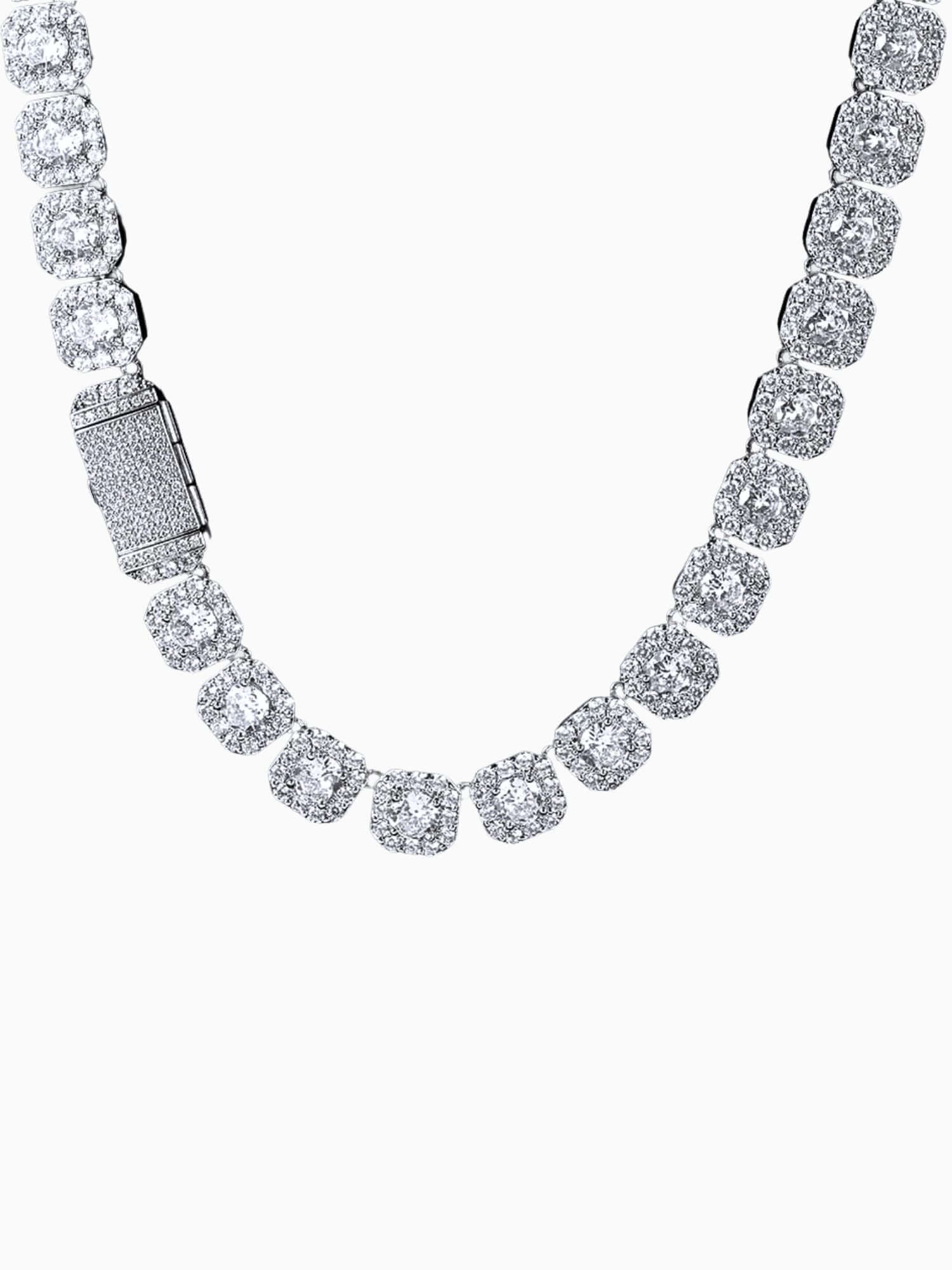 Collana tennis cluster (10mm e 12mm) in Argento sterling 925 iced out con pietre cluster e brillantezza lussuosa