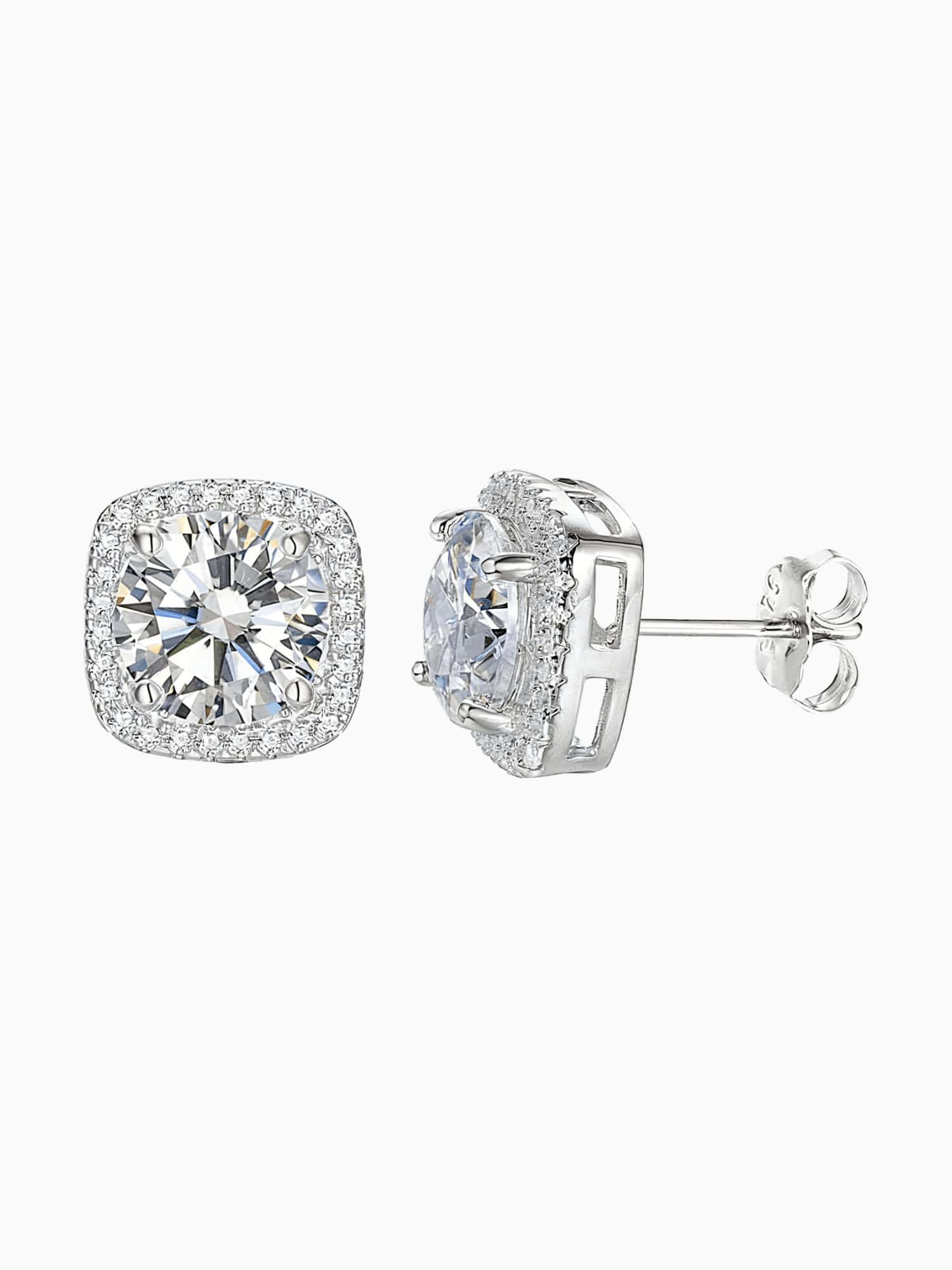 Orecchini quadrati in Moissanite 7.5MM, orecchini a bottone quadrati in oro bianco, Argento sterling 925 con moissanite VVS D e placcatura in oro bianco