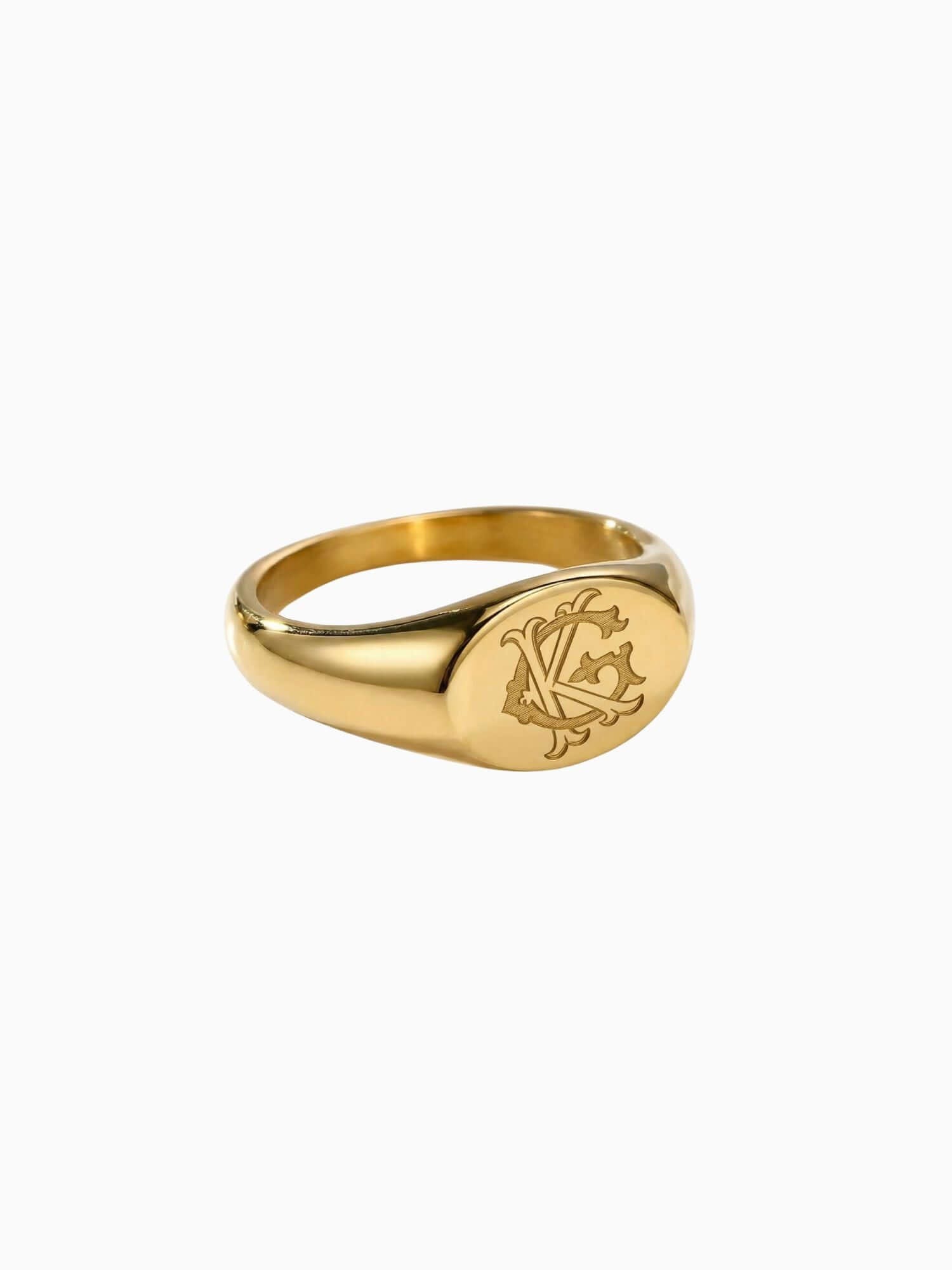 Zegel Ring 18k Goud Verguld (Graveren) zegel ring goud met ovaal zegelvlak en gegraveerd monogram, luxe personaliseerbare ring