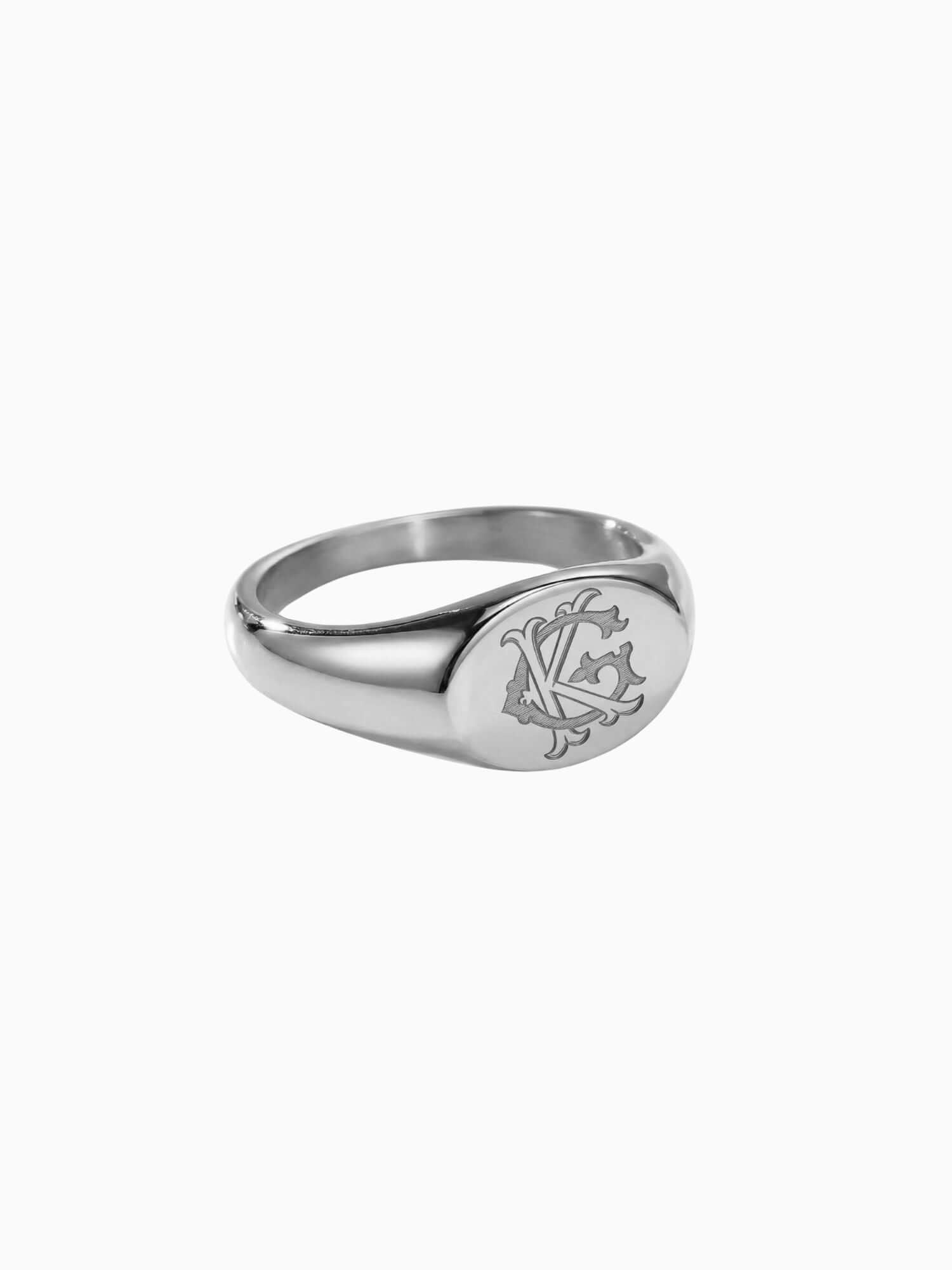 Zegelring zilver met initialen graveren – monogram gepersonaliseerde heren ring RVS