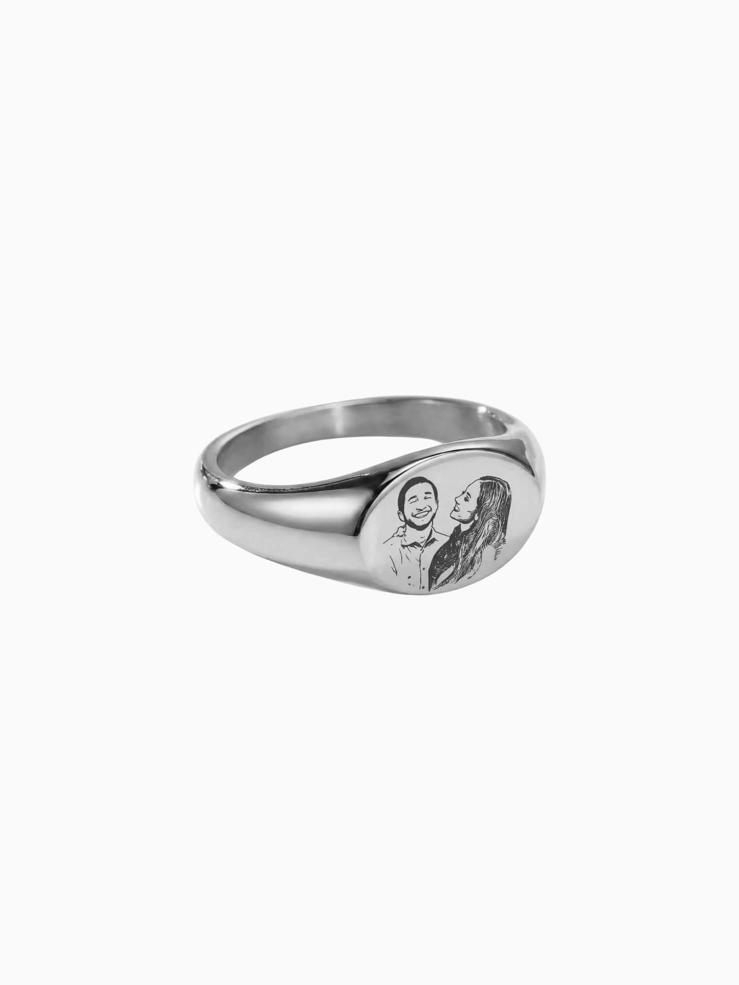 Zegelring zilver met foto graveren – gepersonaliseerde heren ring RVS Carpe Ice