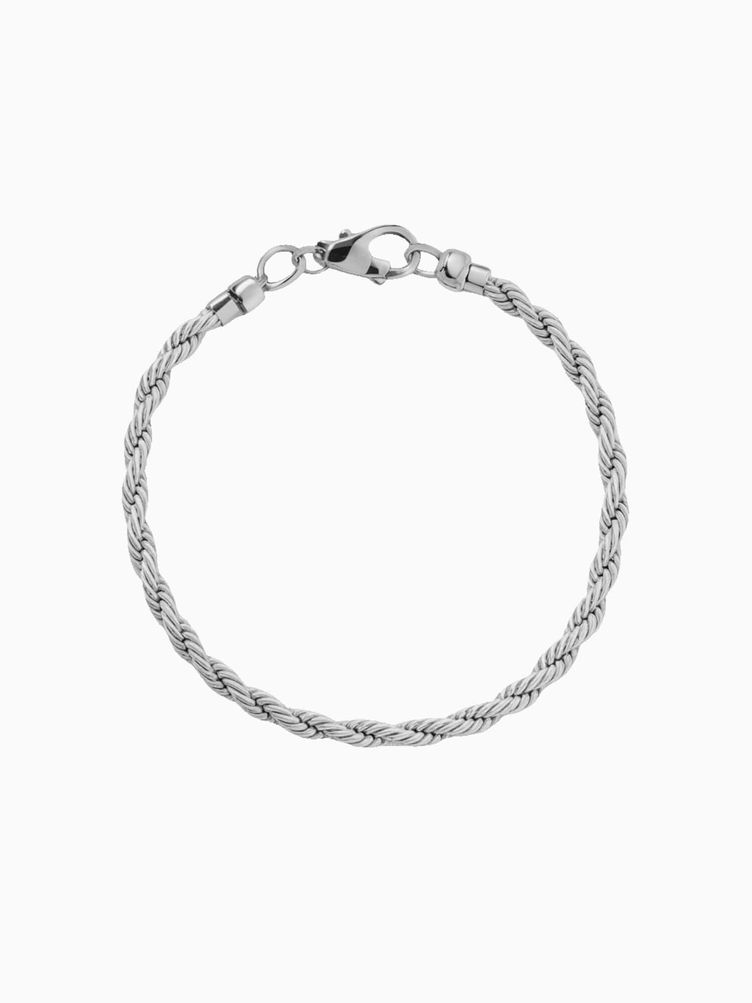 Rope Armband Zilver RVS (3mm) minimalistische rope armband met gedraaide schakels en zilveren RVS afwerking