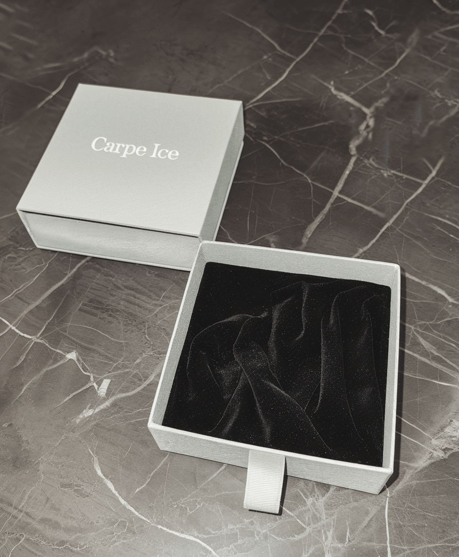 Zilveren kruis hanger presented in an elegant Carpe Ice gift box with a black velvet interior.