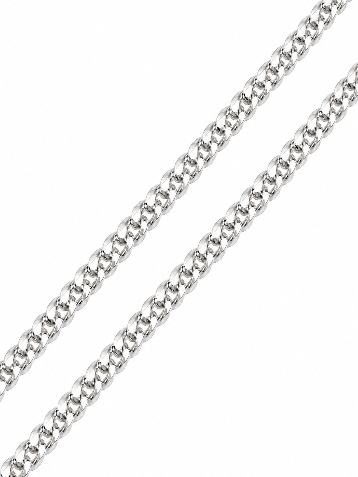 Close-up van de platte schakels van de Cuban ketting van 3 mm in 925 sterling zilver