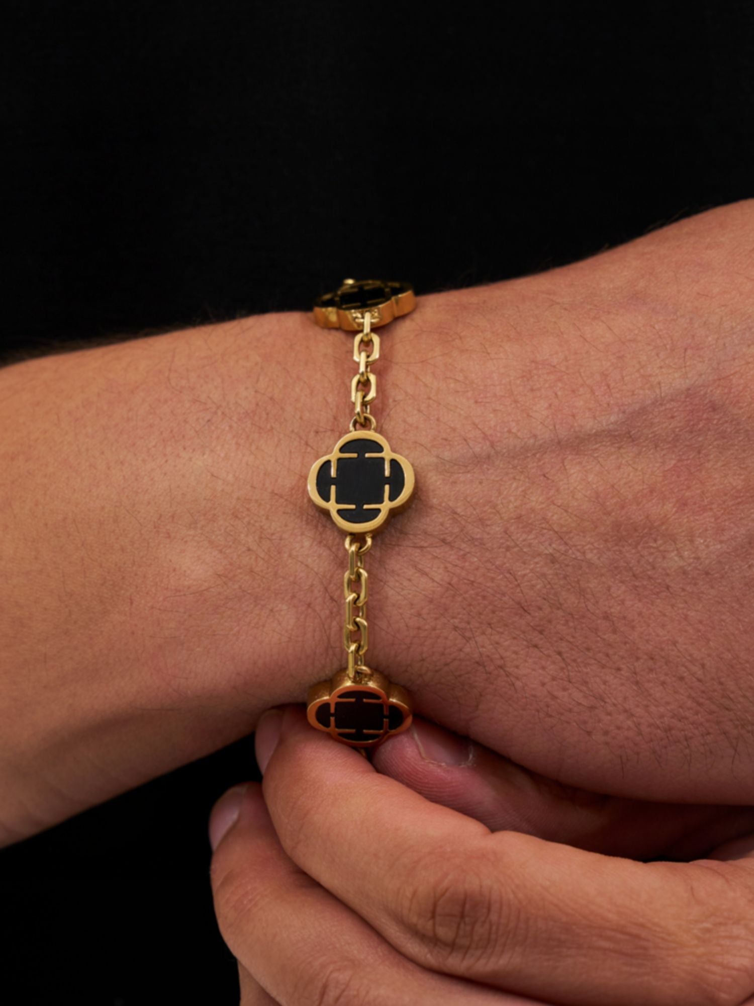 Onyx Klaver Steen Zwart Gouden Armband