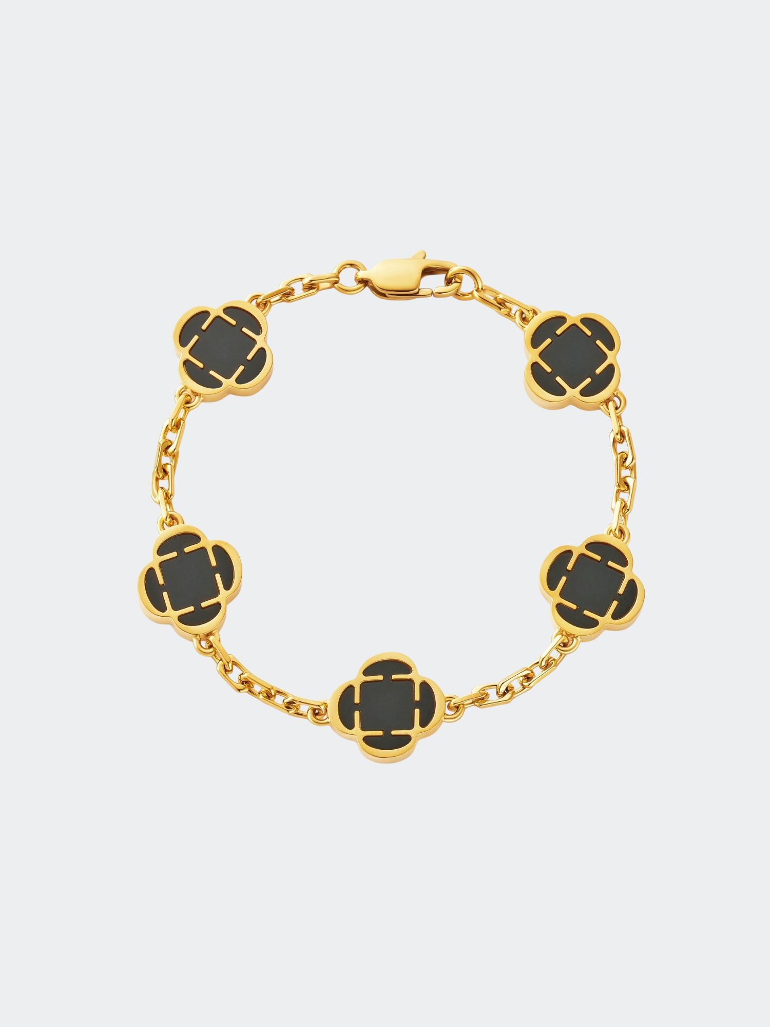 Onyx Klaver Steen Zwart Gouden Armband