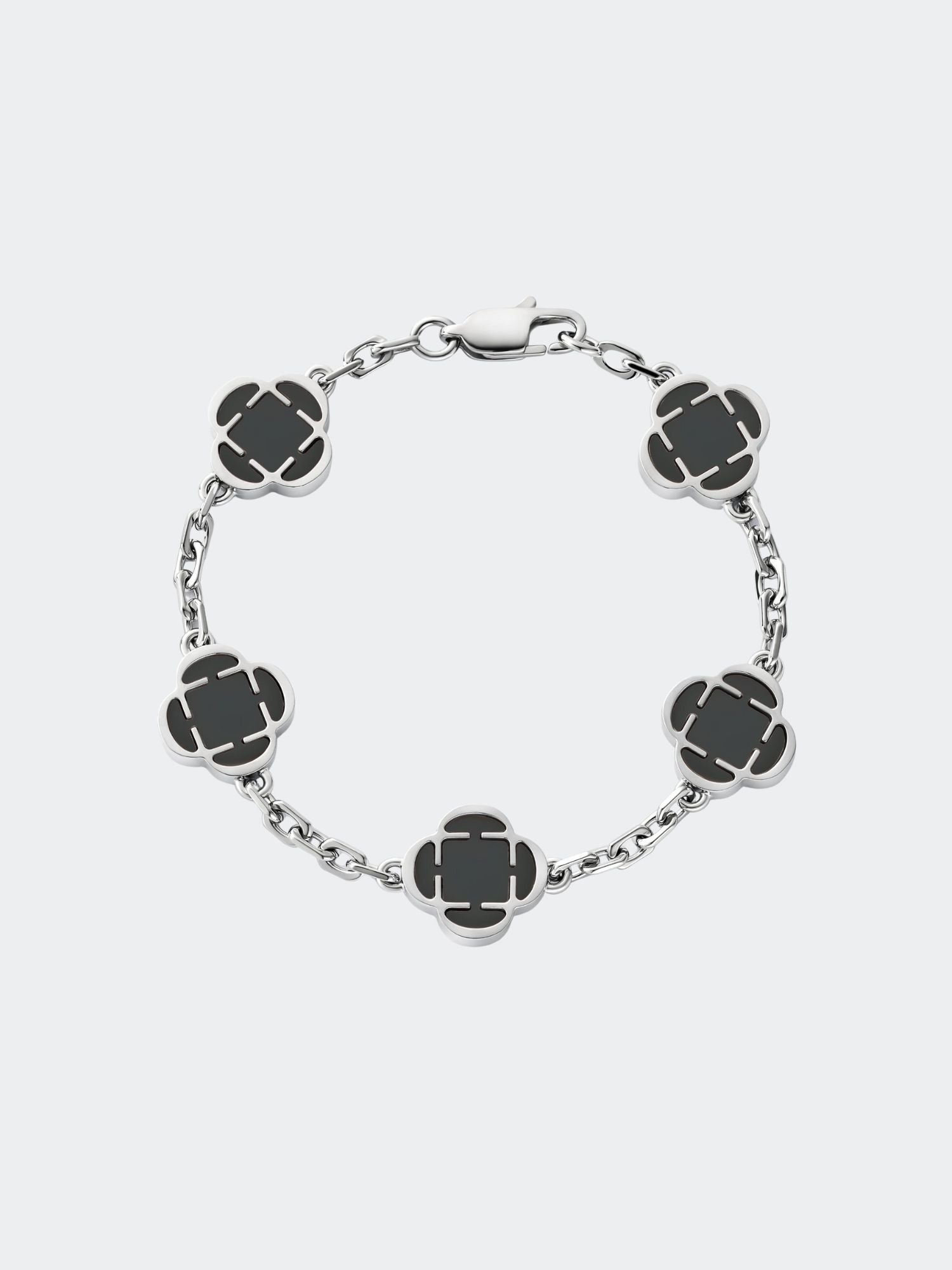 Onyx Klaver Steen Zwart Zilveren Armband