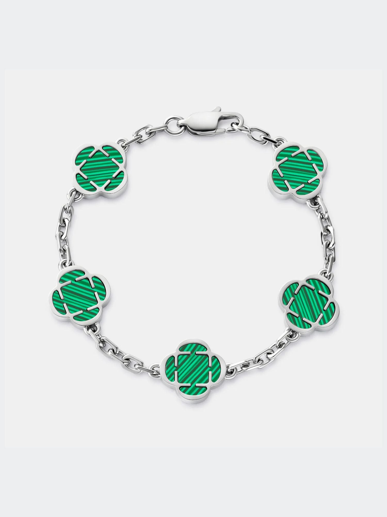 Onyx Clover Stone Green Silver Bracelet