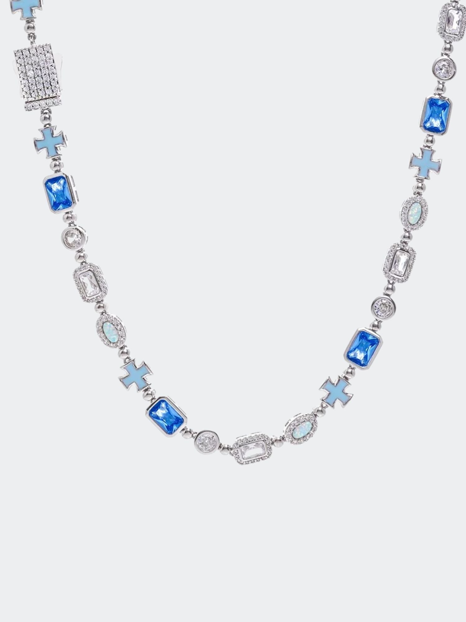 ICE Kruis en Blauwe Edelstenen WIT GOUD Ketting