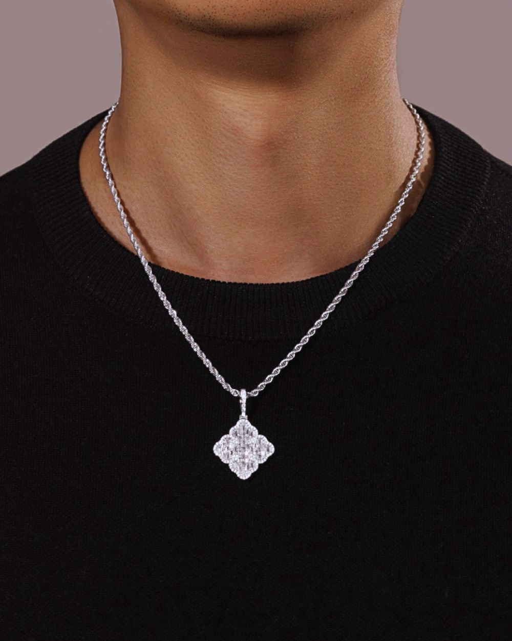 Man met iced out clover hanger