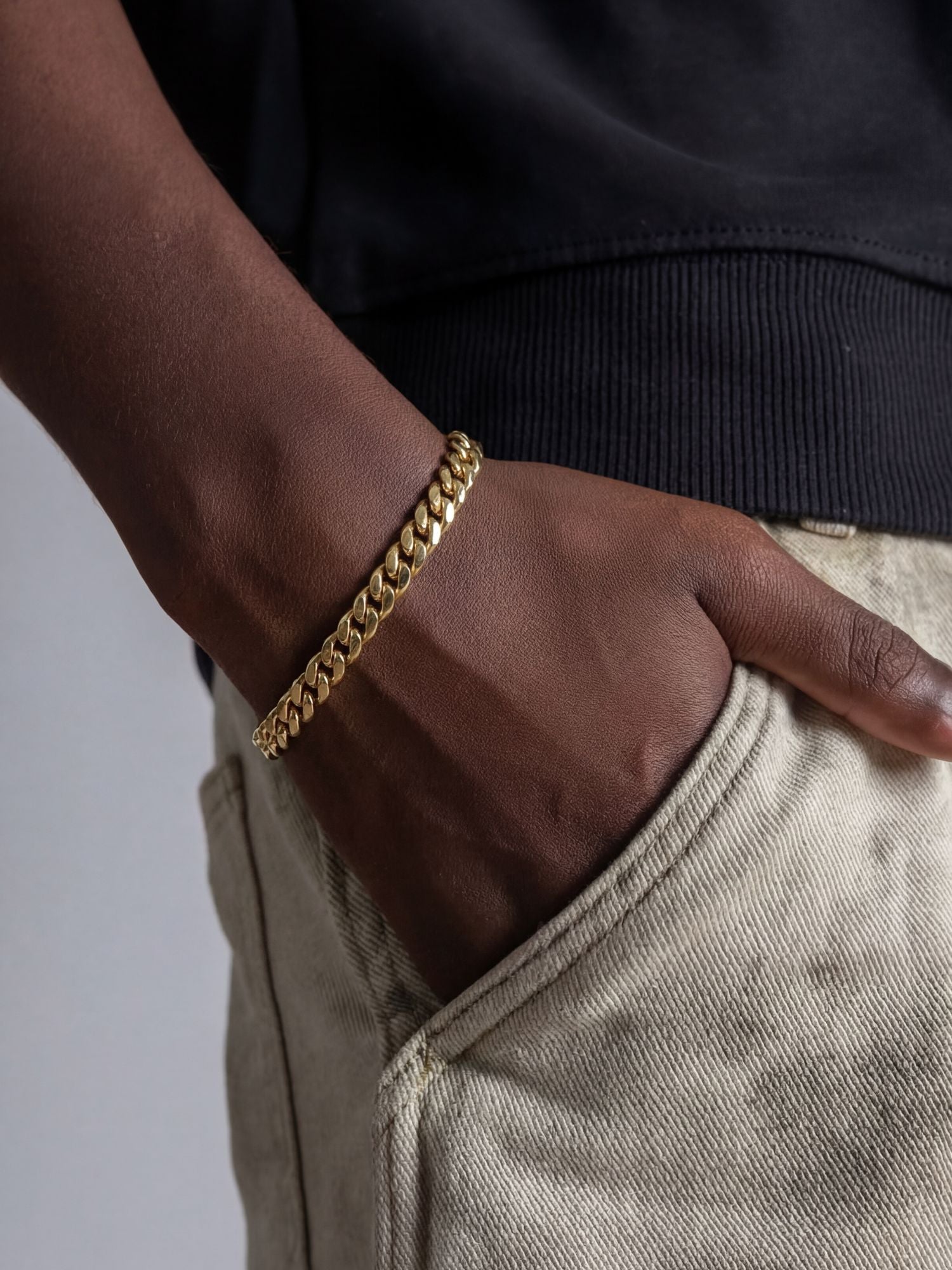 Cuban Armband 18K Goud Verguld (5mm) om pols, 5mm Cuban schakelarmband 925 sterling zilver met 18K goudlaag