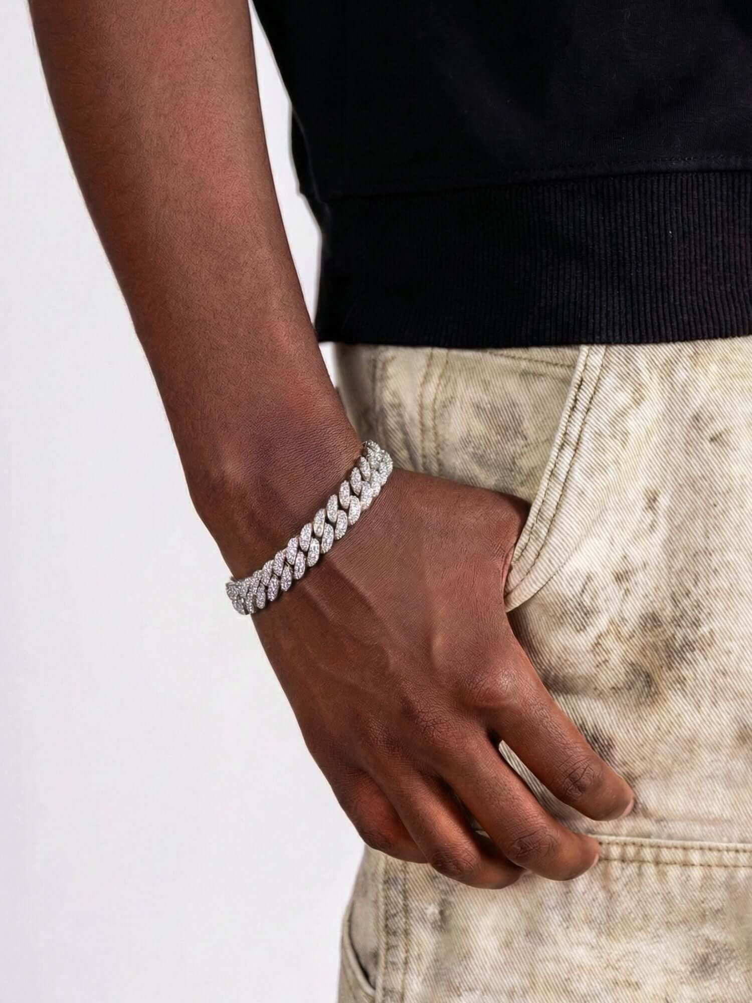 Silver Cuban bracelet ICED OUT (6mm, 8mm & 10mm) for the wrist, iced out Cuban link 925 sterling silver with VVS CZ sparkle