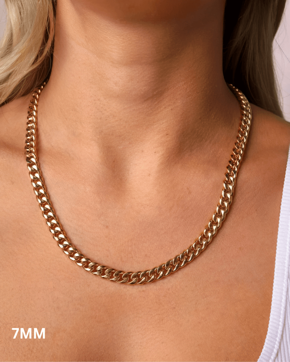 Cuban Ketting Goud RVS (3mm, 5mm & 7mm) 7mm gouden RVS Cuban schakel ketting om hals, lobster clasp, Carpe Ice