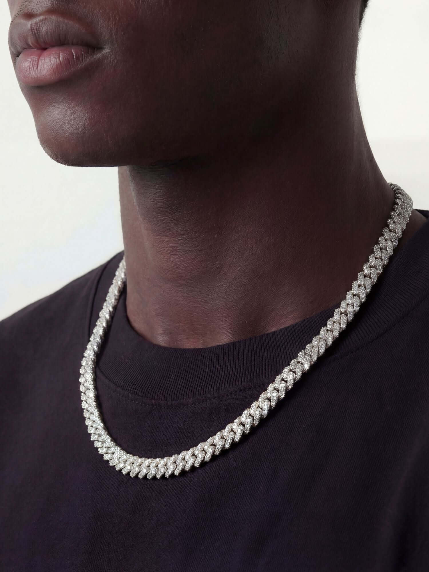 Cuban-Kette Silber ICED OUT (6mm, 8mm & 10mm) iced-out Cuban-Link-Kette mit VVS-CZ-Steinen, Silber, maximaler Glanz