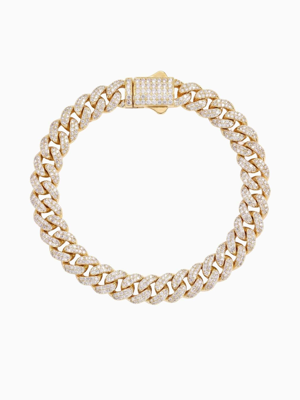 Bracciale Cuban link Iced Out color oro con pietre VVS CZ, disponibile da 6, 8 e 10 mm