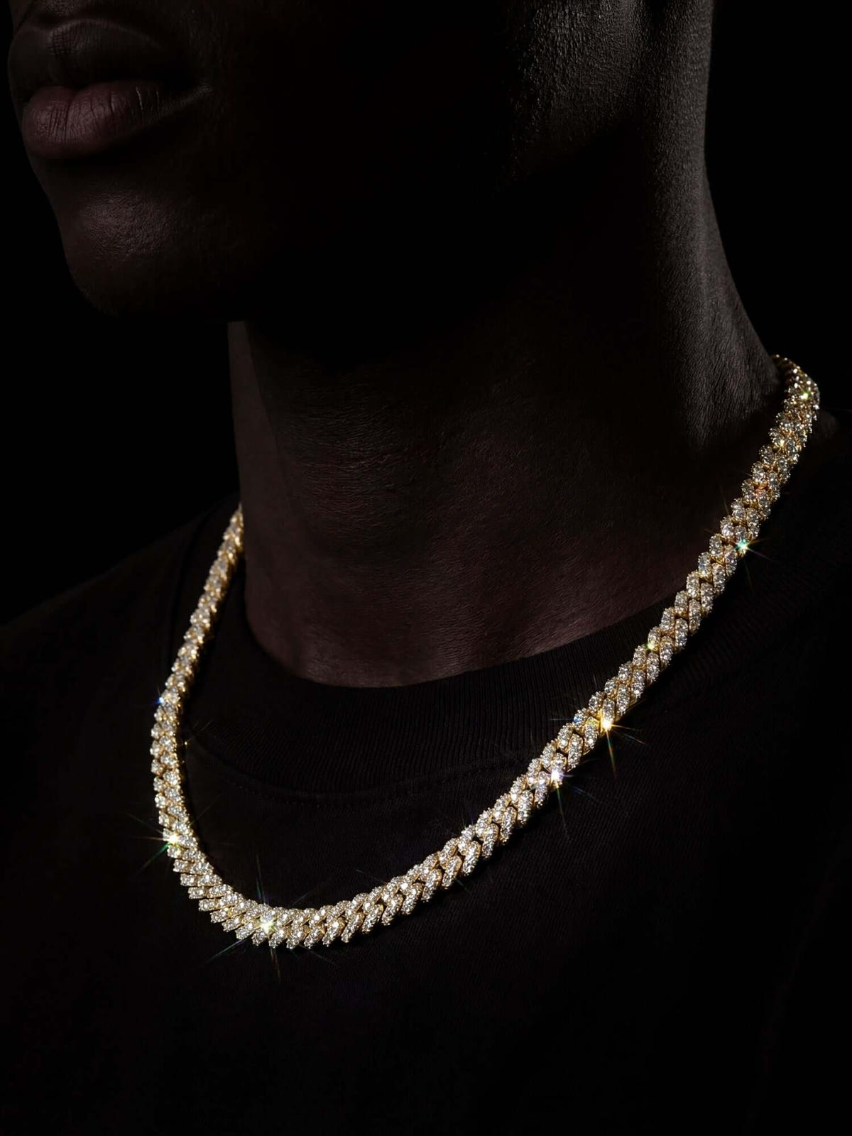 Panzerkette goldfarben Iced Out mit VVS-CZ-Steinen, in 6, 8 und 10 mm Breite