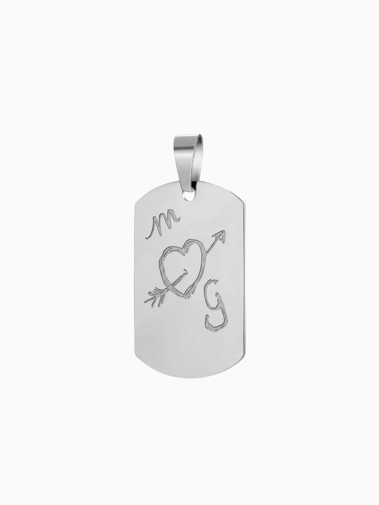 Dog Tag Hanger Zilver (Graveren) met engraving van hart en sterrenbeeld op zilveren hanger.