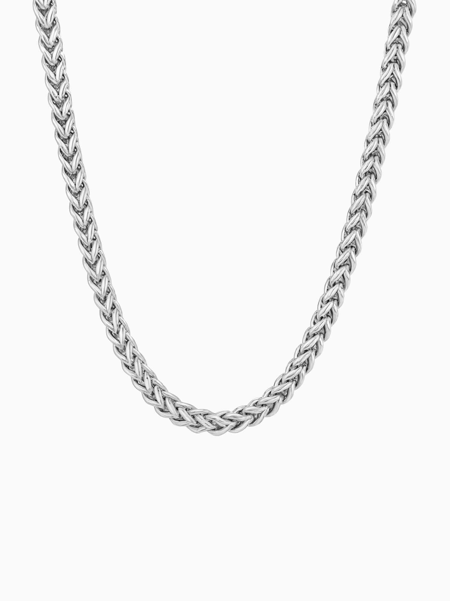 Silver Franco fox tail chain in stainless steel (3mm), with braided links