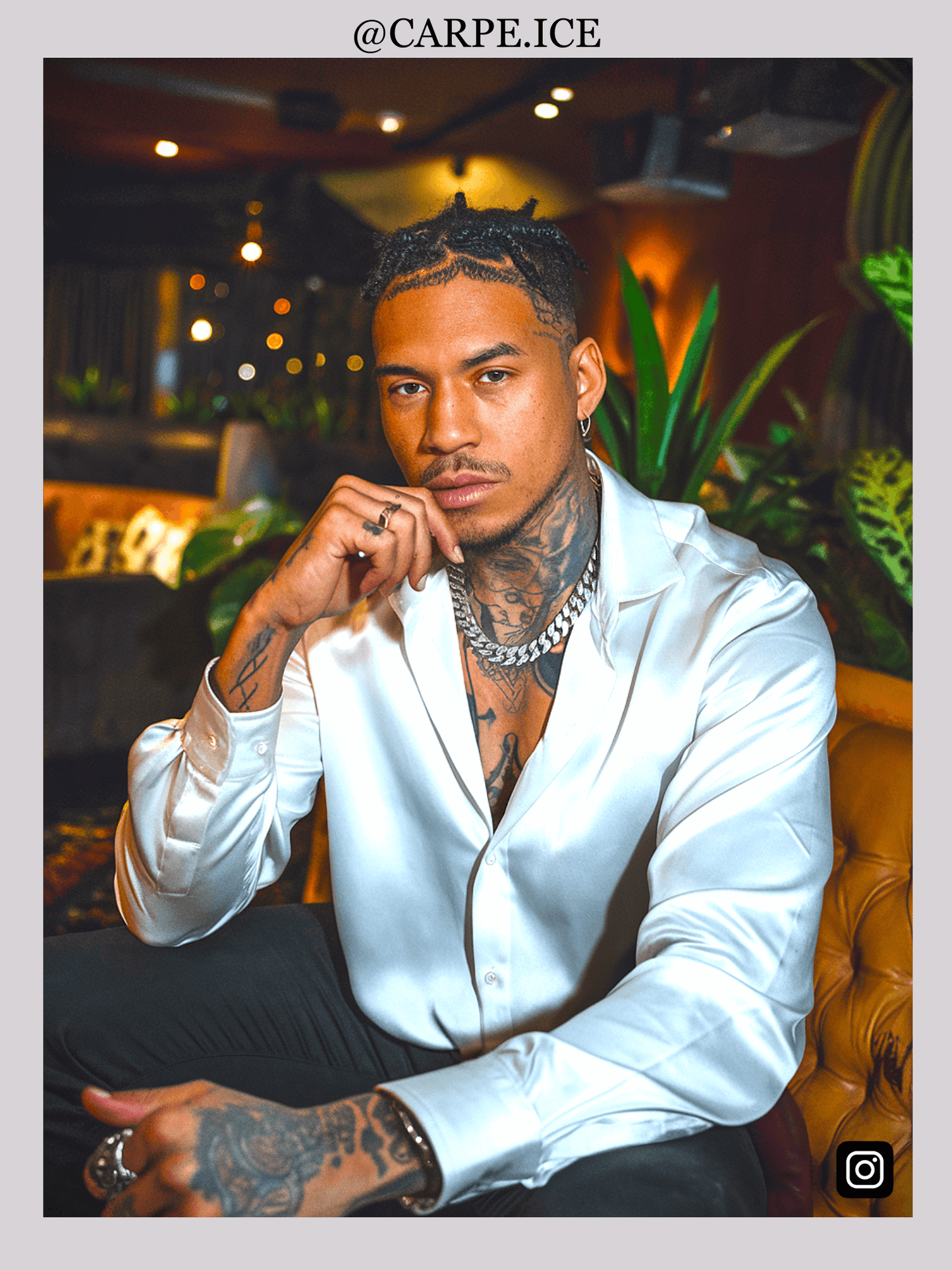 iced out cuban silver man wearing iced out chain necklace carpe ice