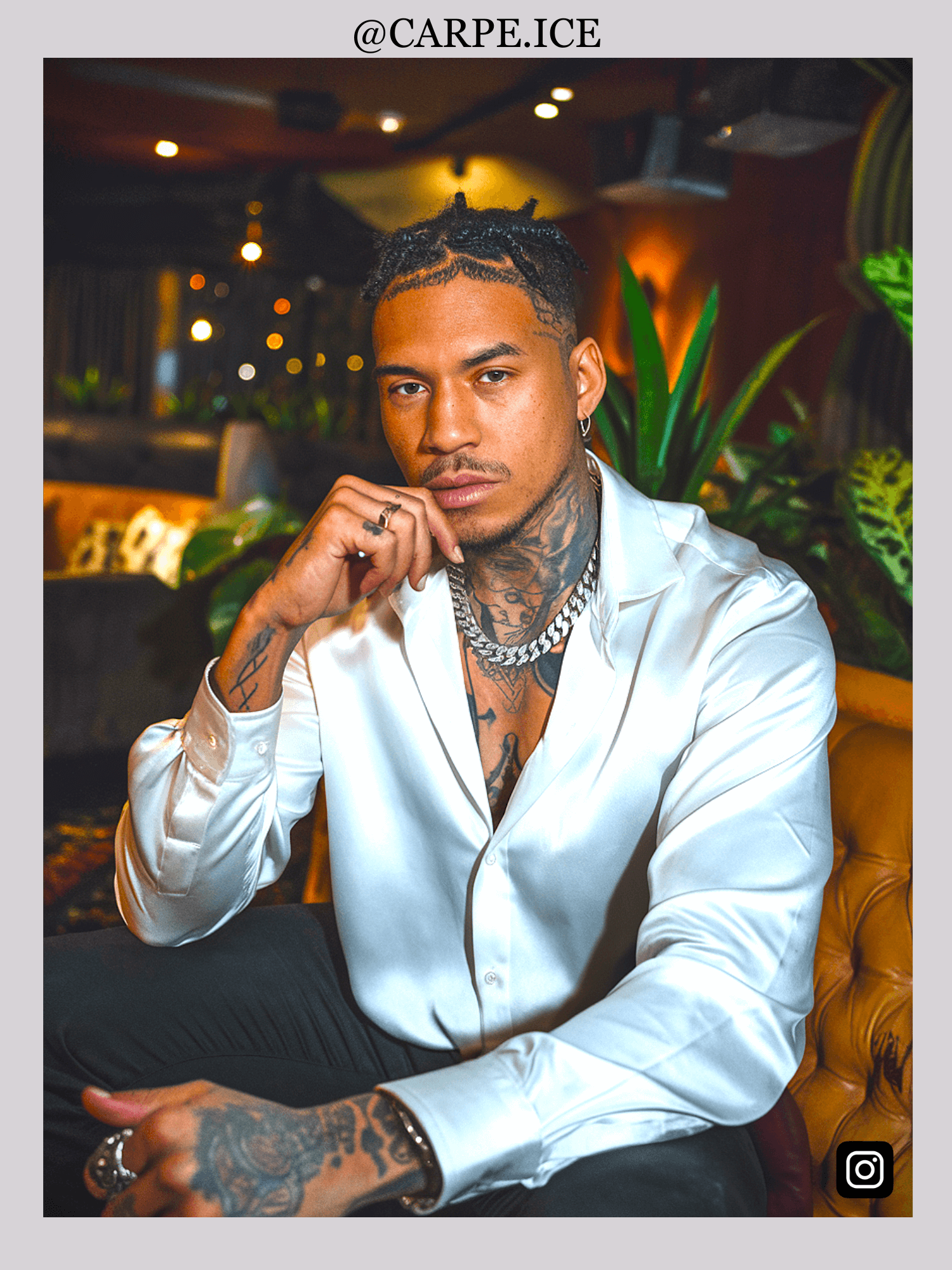 iced out cuban silver man wearing iced out chain necklace carpe ice