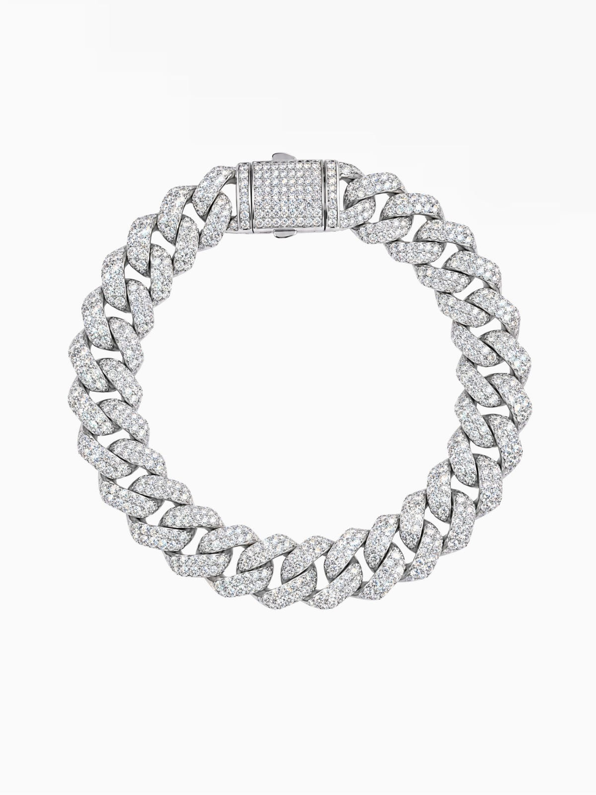 Pulsera cubana de moissanita iced out en plata de ley 925 de 12 mm con moissanita VVS D y cierre de caja, de Carpe Ice