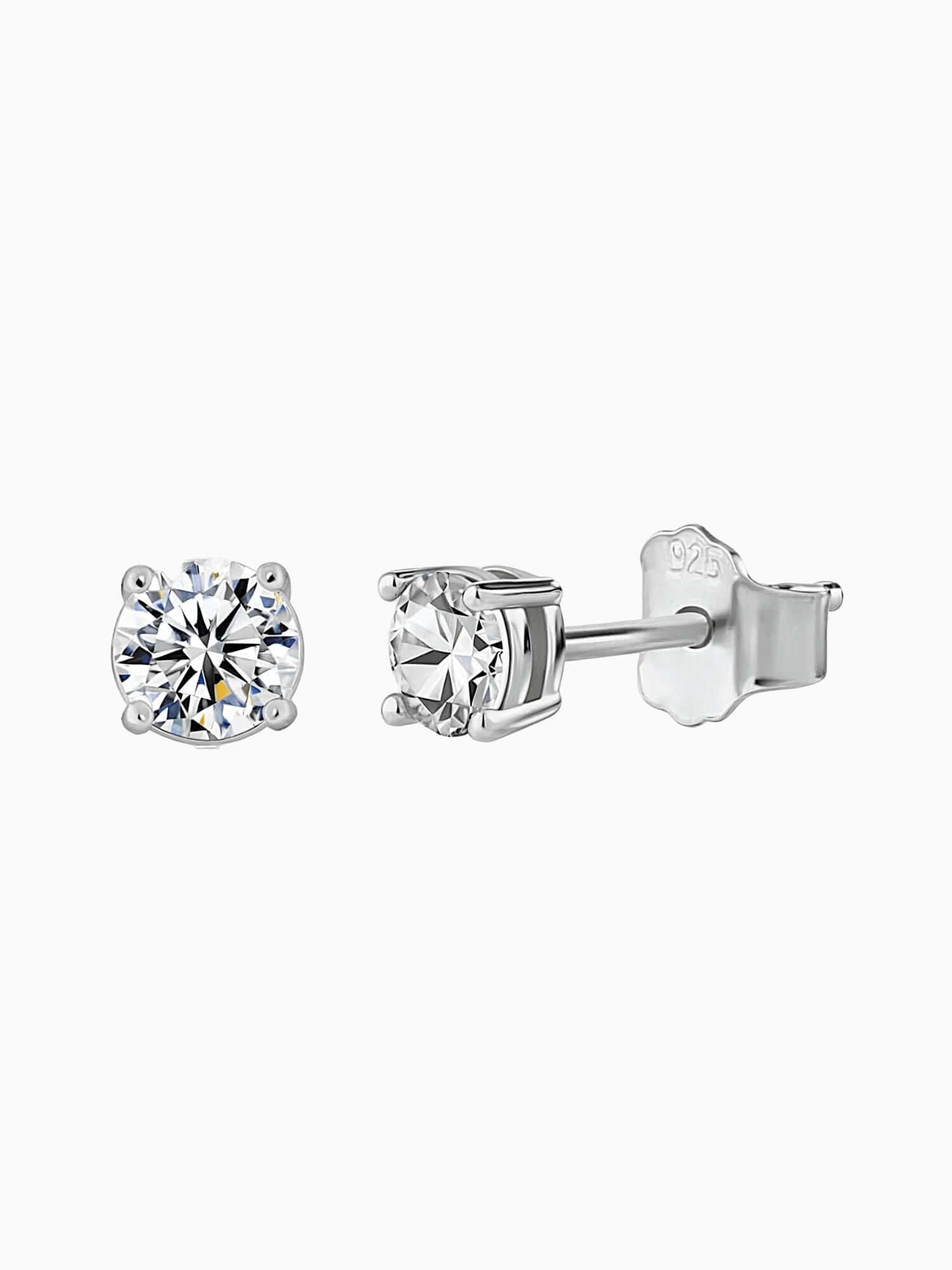Pendientes de moissanita tipo stud de plata de ley 925, baño de oro blanco, 5 mm, color VVS D, con brillo similar al diamante