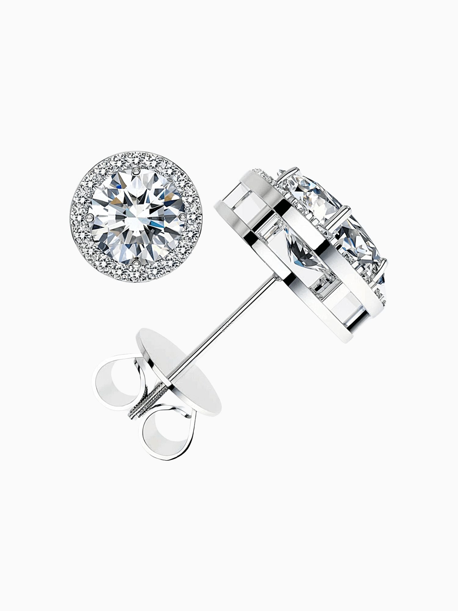 Cirkel diamanten oorbellen moissanite, 5MM witgouden studs met glanzende diamanten